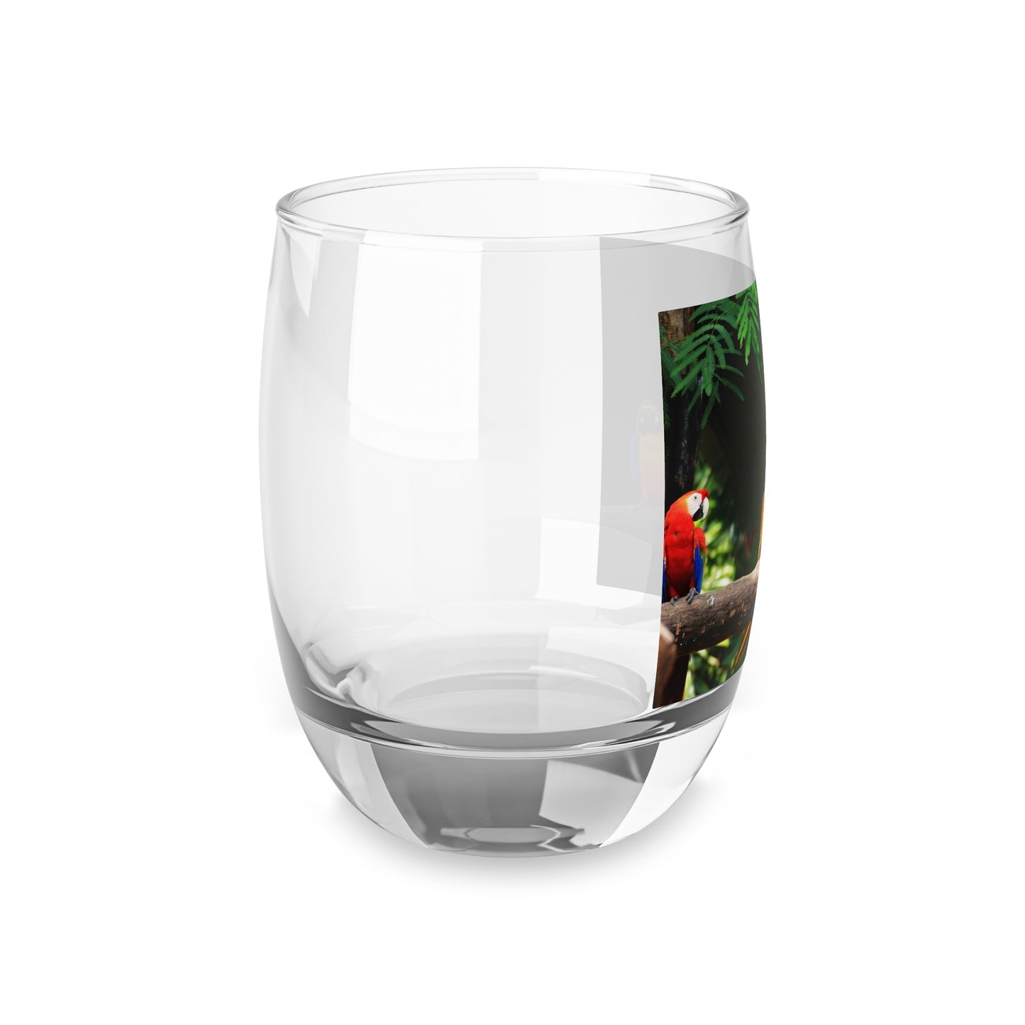 Whiskey Glass, Four Tropical Parrots