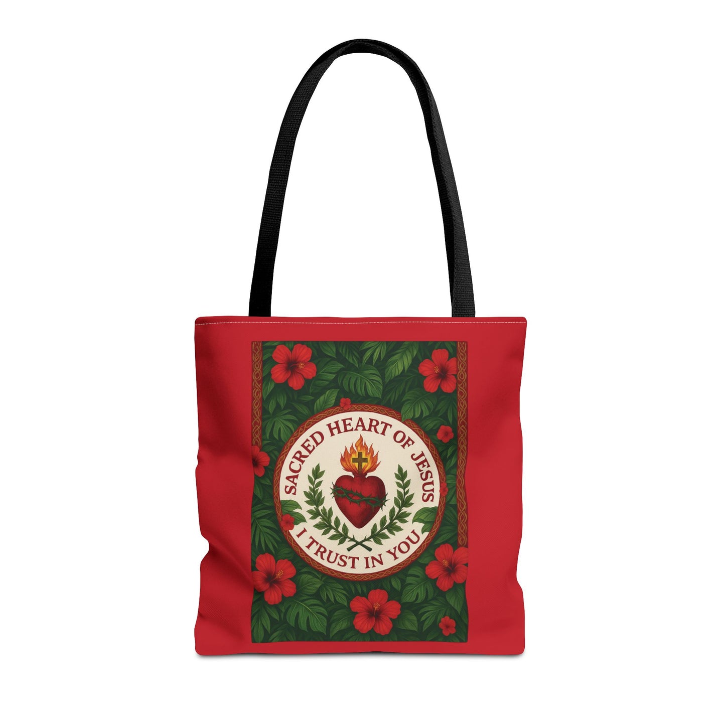 Religious Tote Bag - 3 Sizes / Sacred Heart of Jesus Prayer, Red