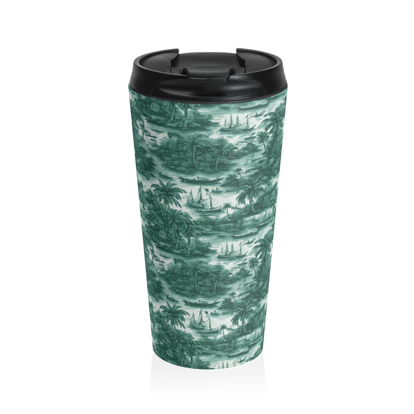 15 oz. Stainless Steel Travel Mug / Tropi Trip Toile Evergreen