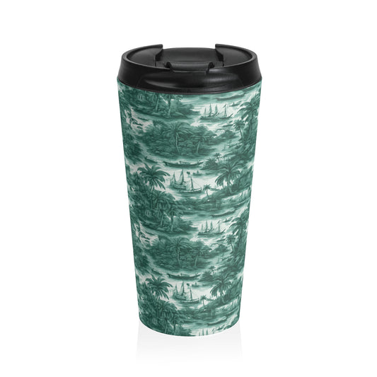 15 oz. Stainless Steel Travel Mug / Tropi Trip Toile Evergreen
