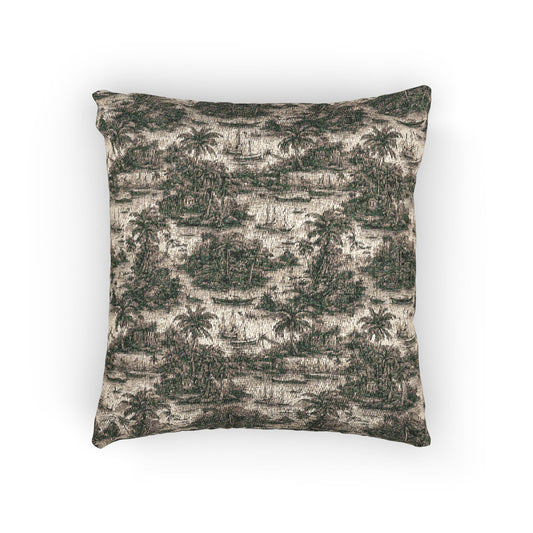 Woven Pillow, 17"W x 18"L ~ Tropical Toile, Dark