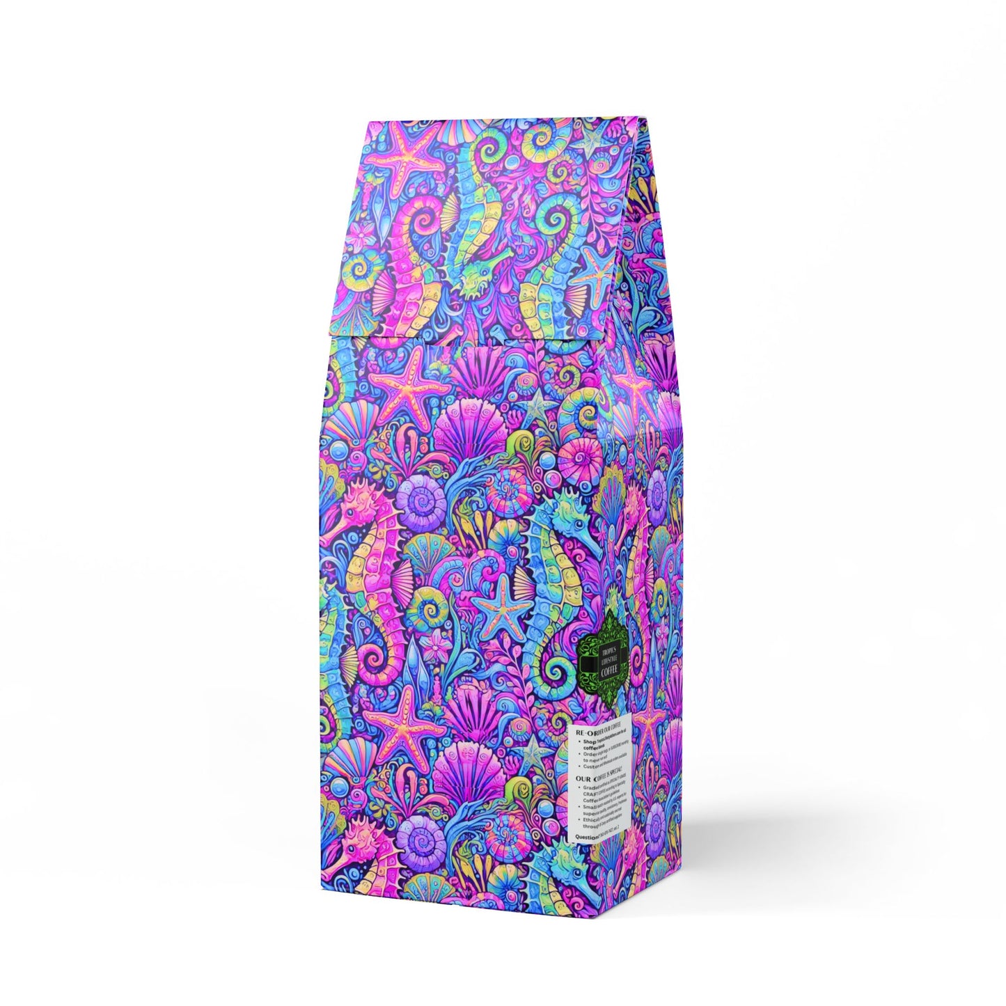 Black Coral Blend™ (Dark French Roast) Specialty Grade Craft Coffee / Seahorse Trio, Fantasy Pop