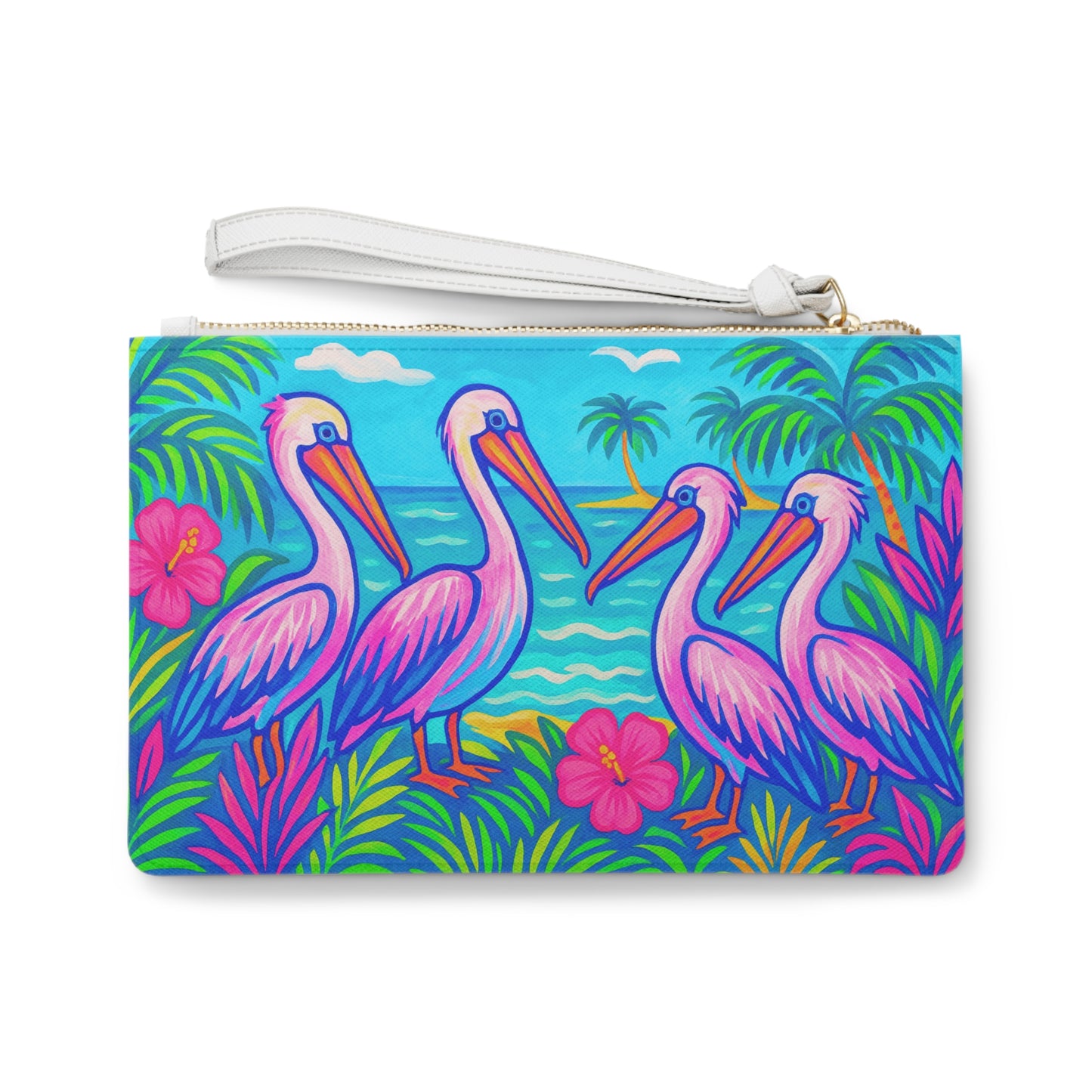 Tropical Faux Leather Clutch Bag - Perfect for Beach Adventures & Summer Vacations / Pelican Party