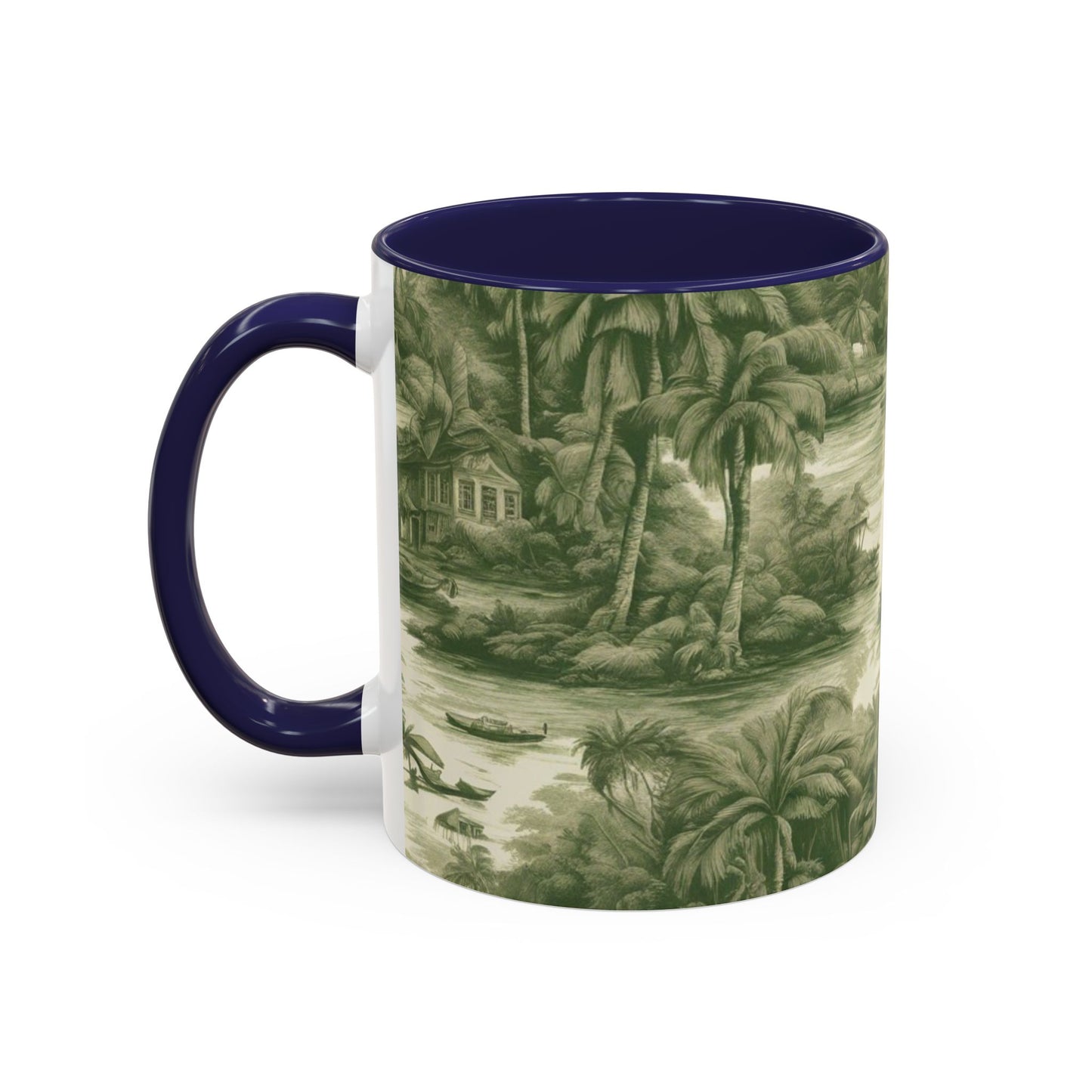 Accent Coffee Mug (11, 15oz), Tropical Toile #1, Various Colors