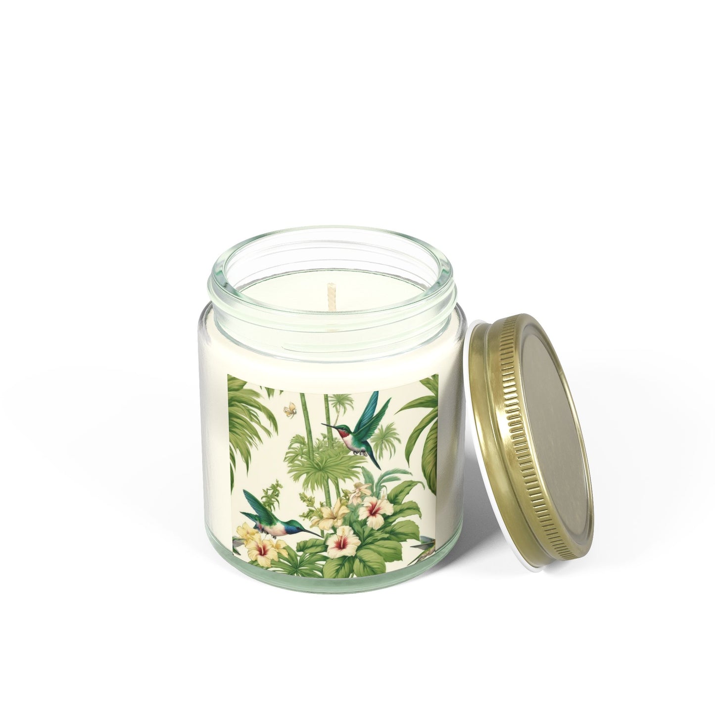 Scented Candles, Coconut Apricot Wax (4oz, 9oz) - Hummingbirds & Flowers, Buttercream