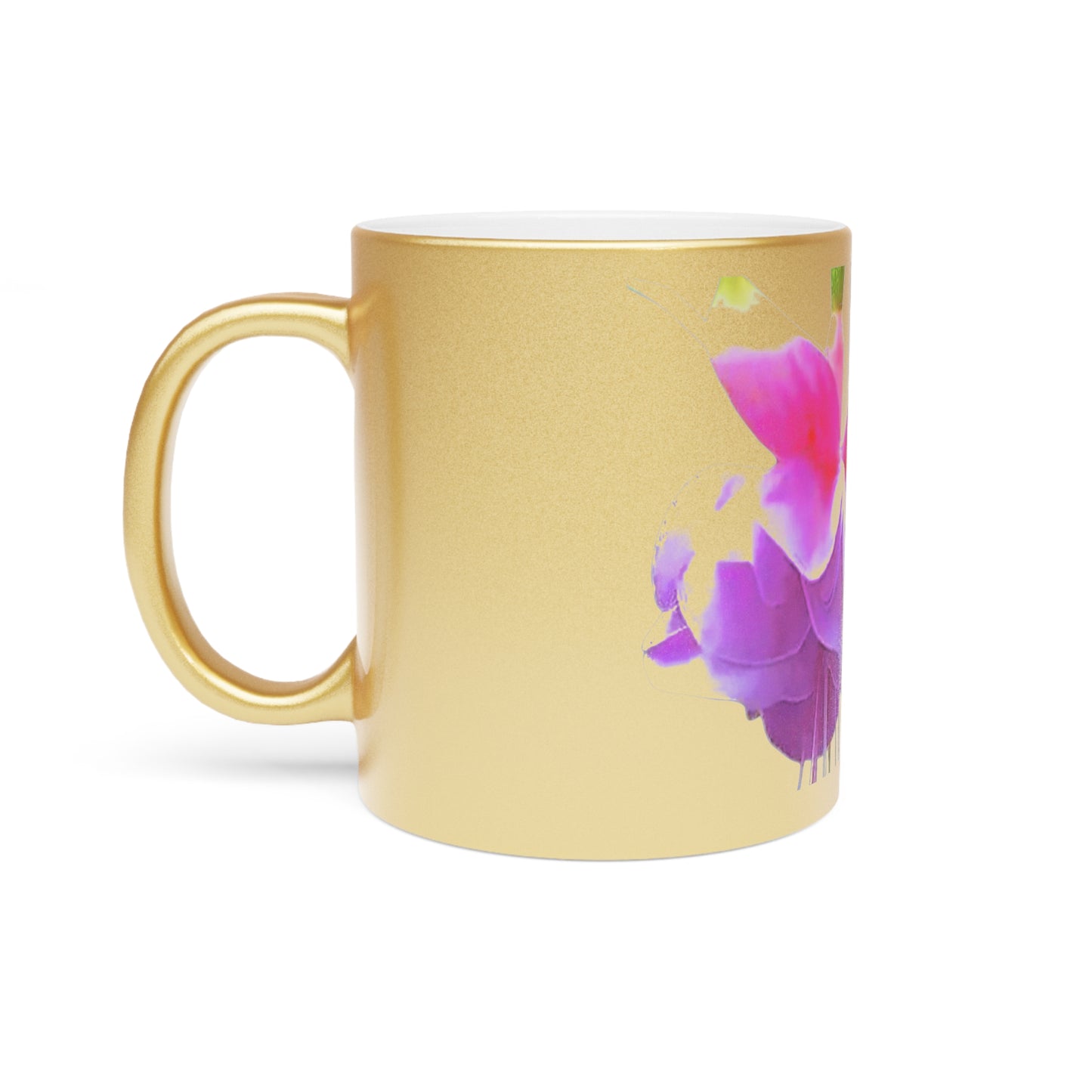 Colorful Flower Metallic Mug, Gold or Silver - Two Fuchsias