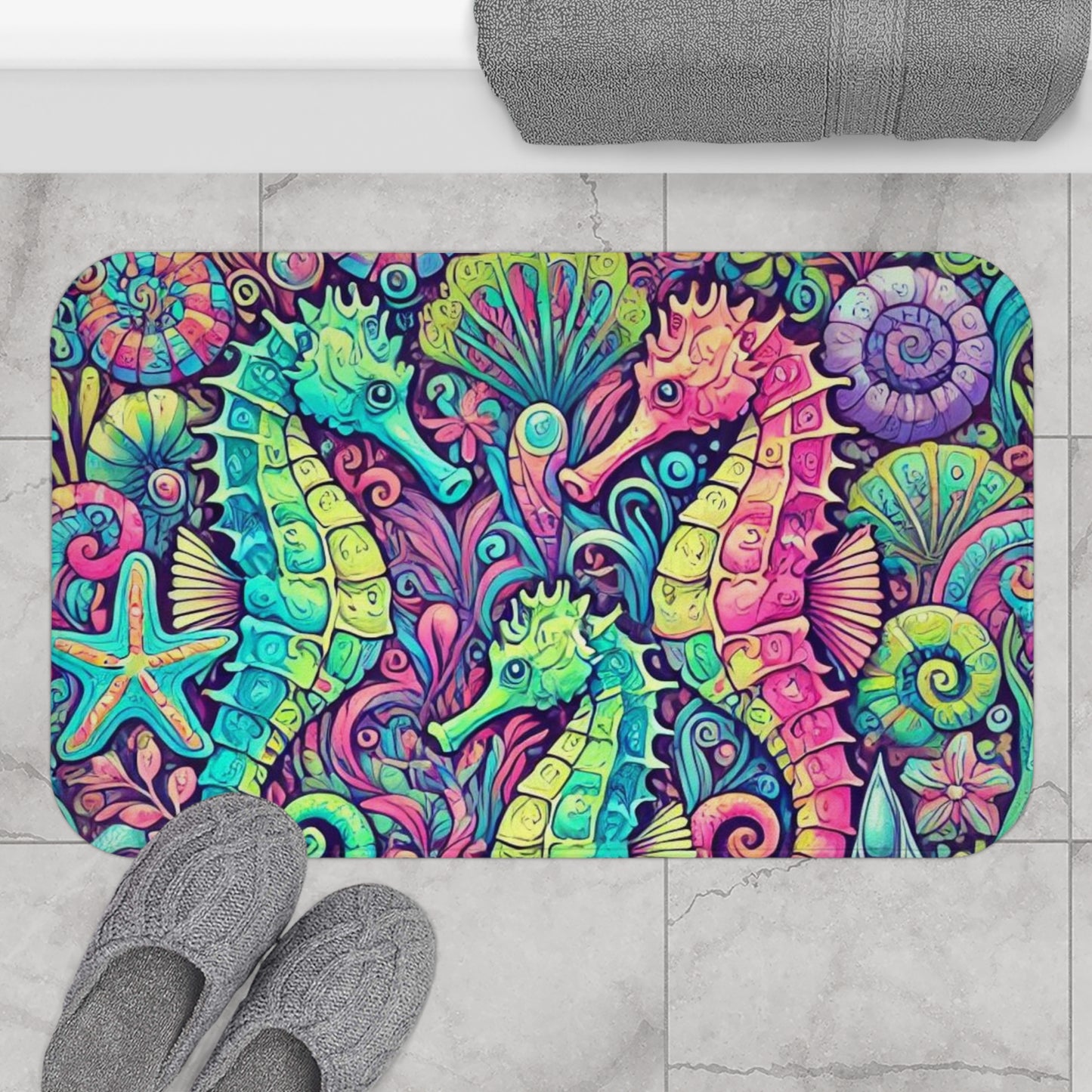 Seahorse Trio Bath Mat, 2 Sizes - Tropical Vibes for Home Decor