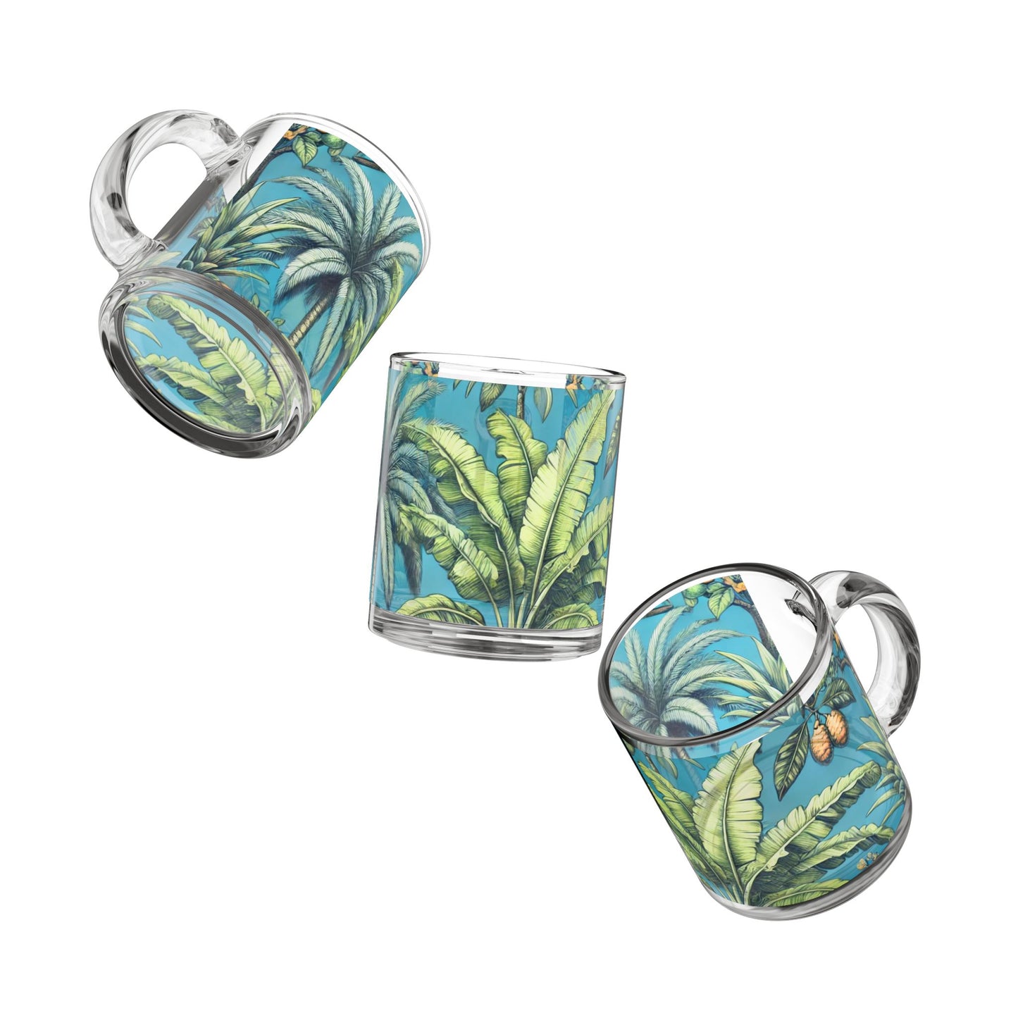 Tropical Fruit Blue Glass Mug - 10oz, Perfect for Beach Lovers