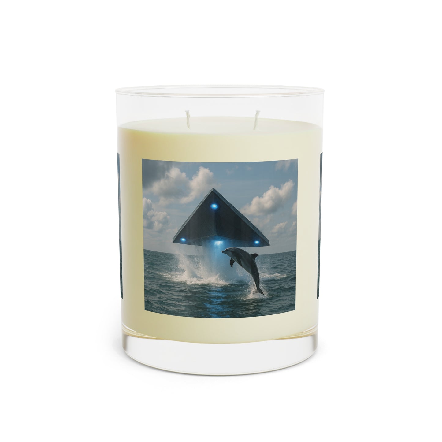 UFO and Dolphin Scented Candle - 11oz Full Glass, Mysterious Tropical Decor