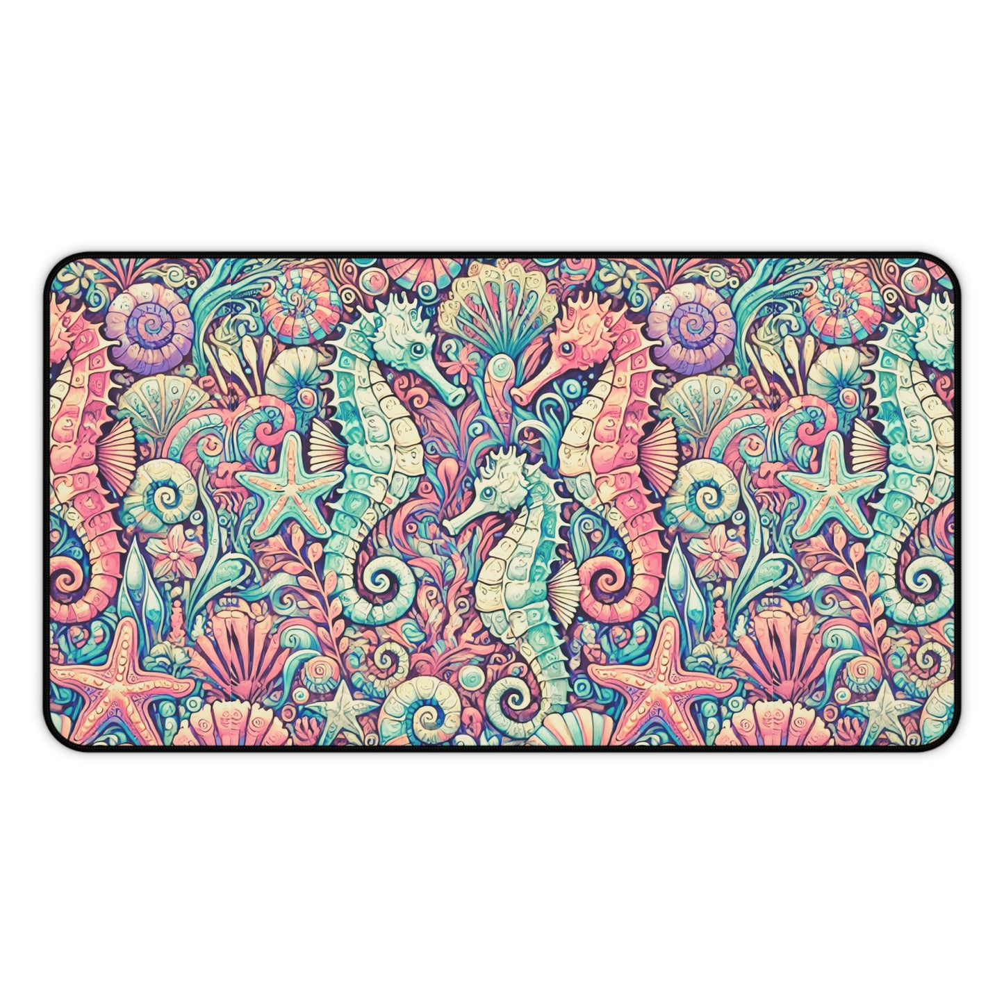 Tropical Mouse Pad/Desk Mat, 3 Sizes - Perfect for Home Office / Seahorses, Retro