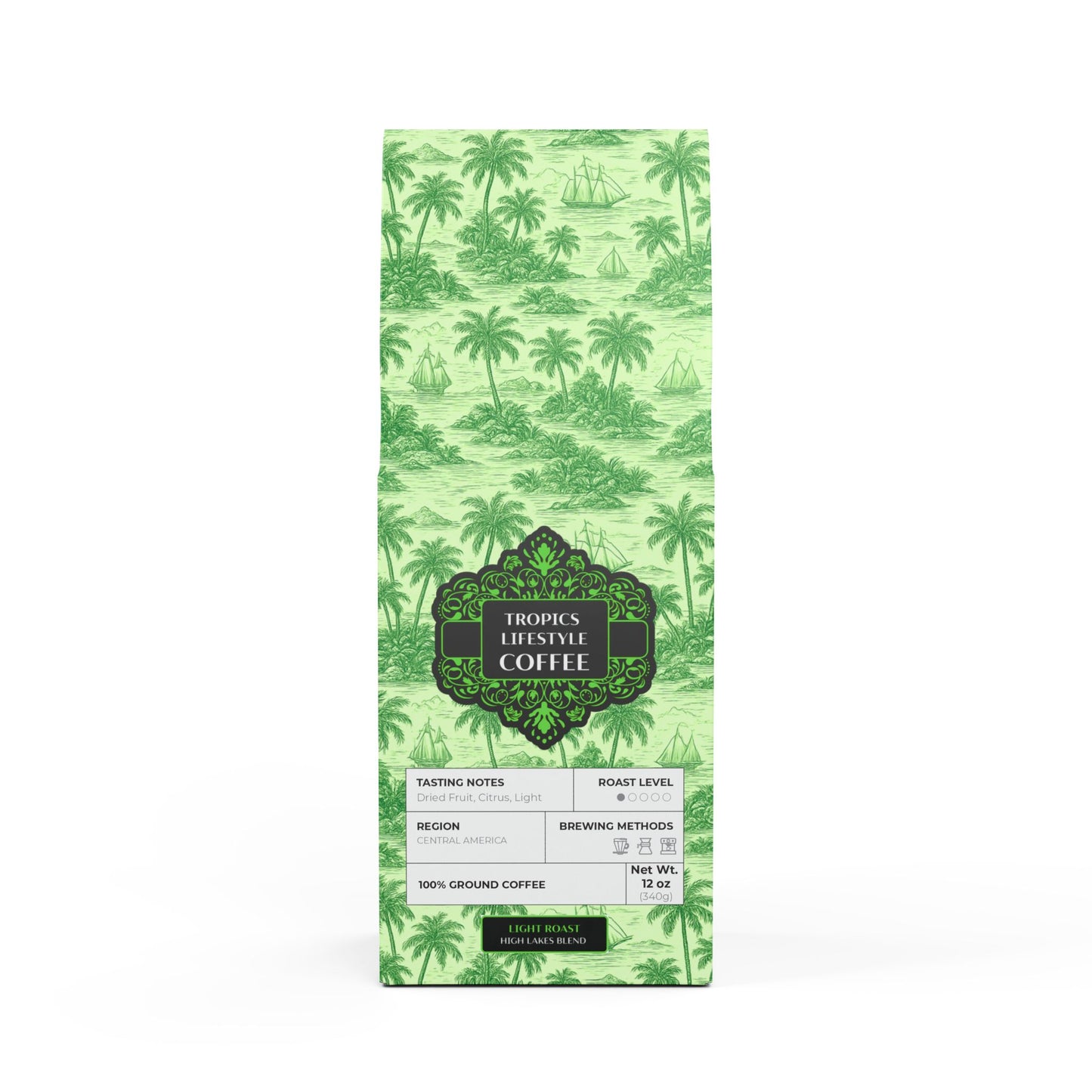 Beach Sunrise Blend™ (Light Roast) Specialty Grade Craft Coffee / Faraway Toile, Green