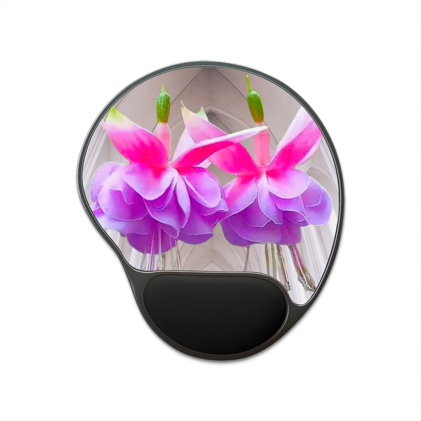 Mouse Pad With Wrist Rest, Two Pink Fuchsias / Gothic