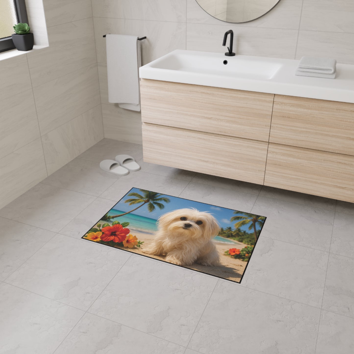 Heavy Duty Floor Mat, 5 Sizes – Tropical Area Rug for Home Décor / Puppy Ariel