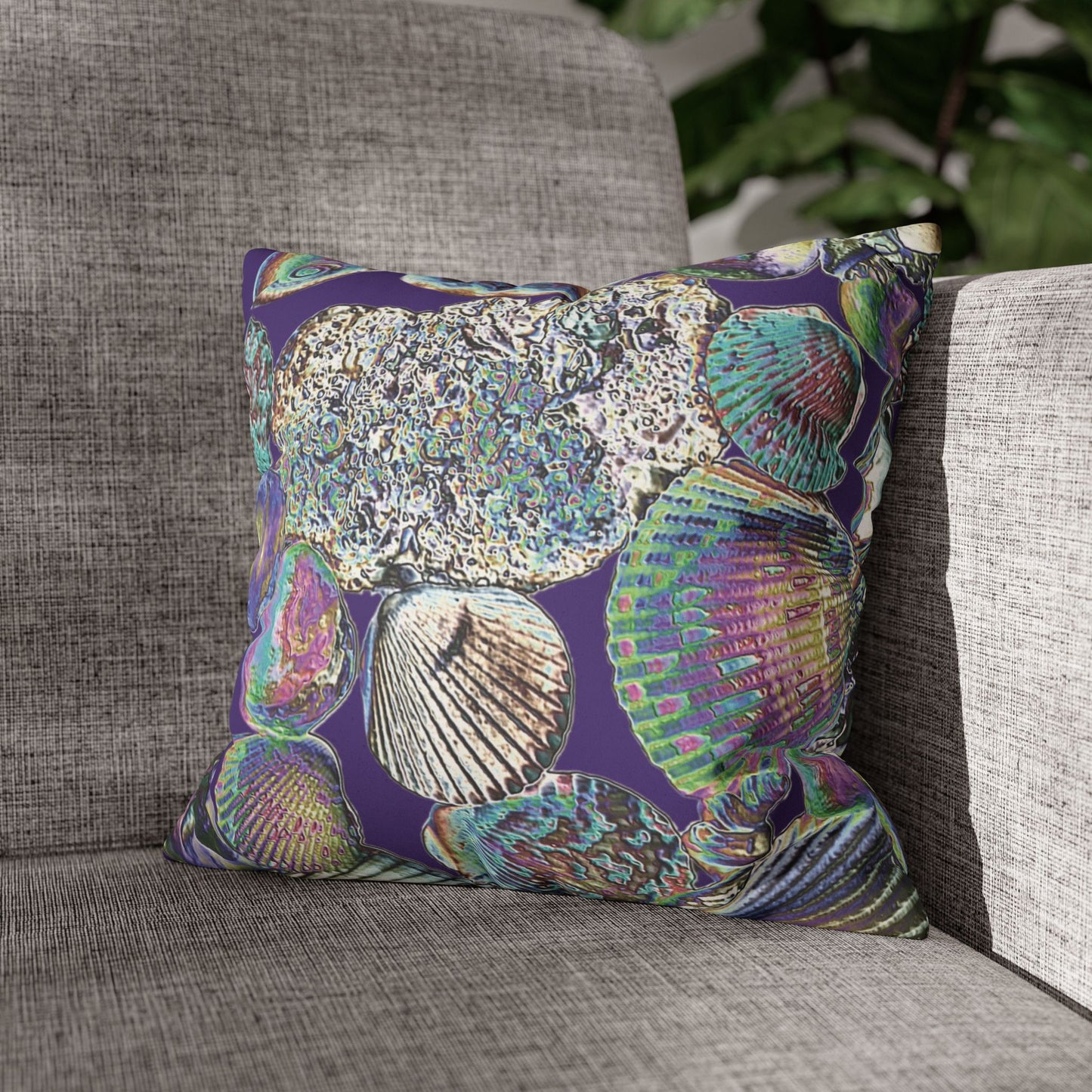 Faux Suede Square Pillowcase - Heatwave Seashell Collection, Purple