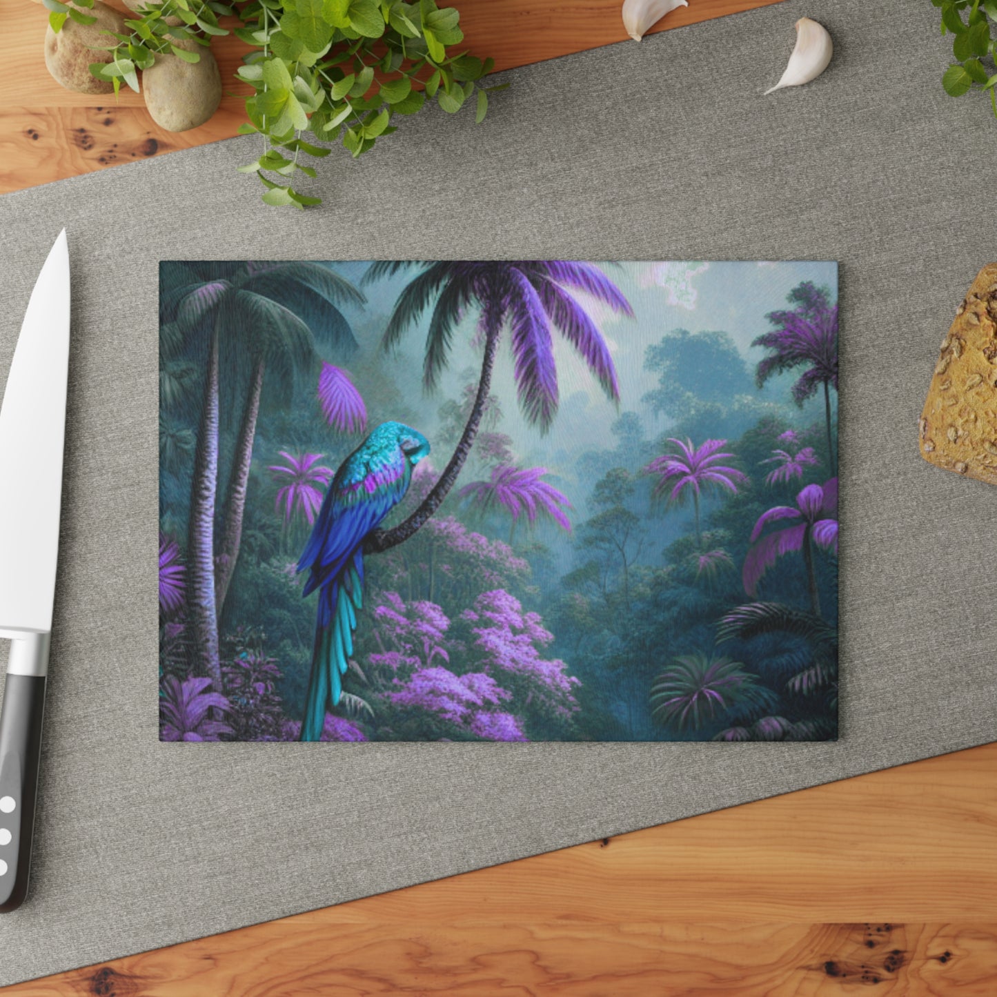 Glass Cutting Board, 2 sizes - Sleeping Beauty Parrot/Fantasy
