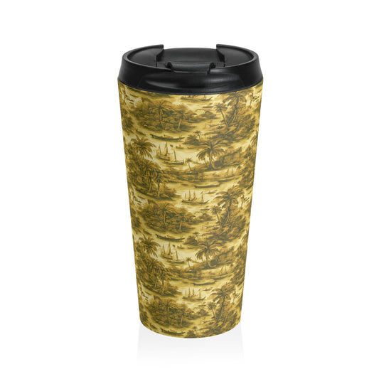 15 oz. Stainless Steel Travel Mug / Tropical Voyage Toile, Gold