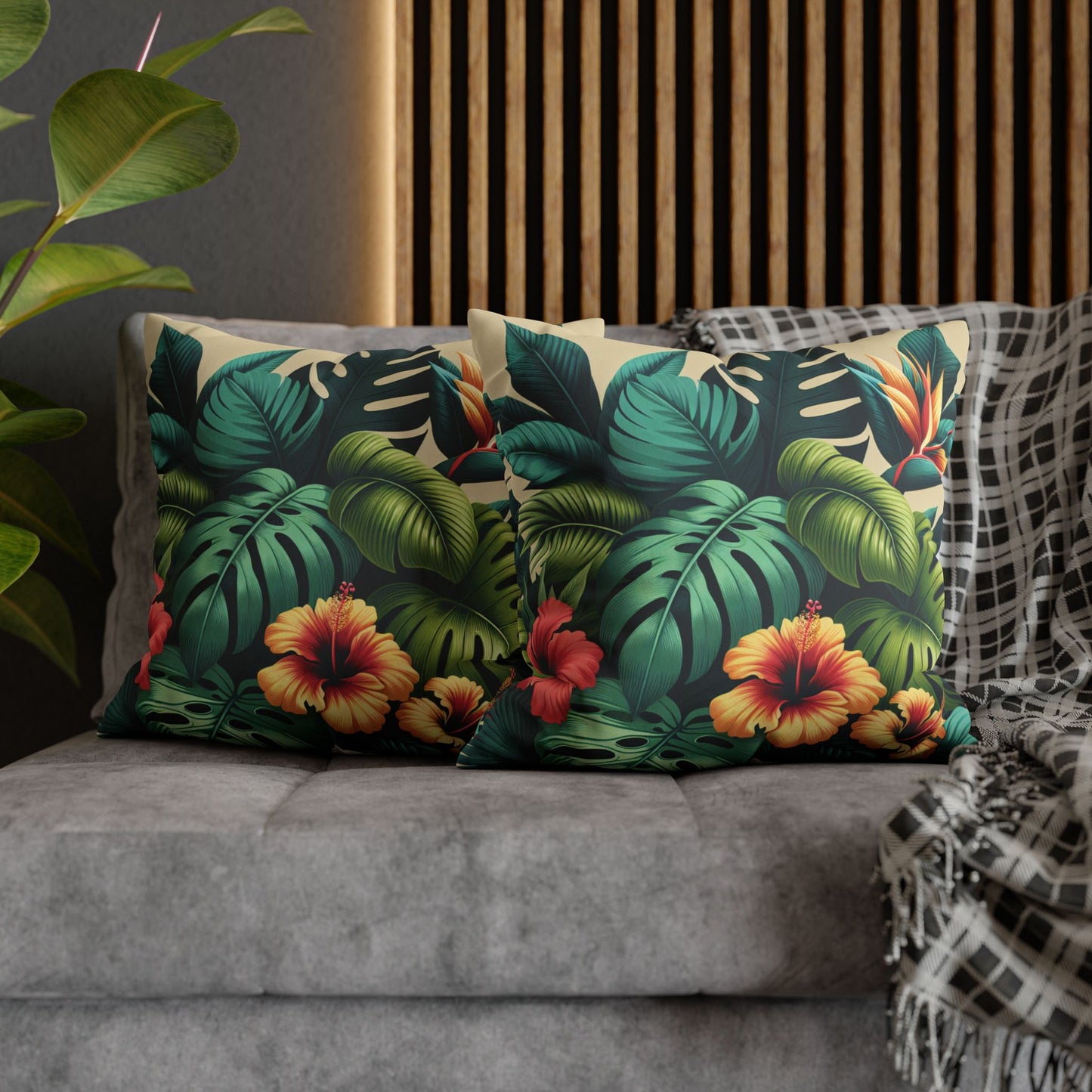 Faux Suede Square Pillowcase - Exotic Flora