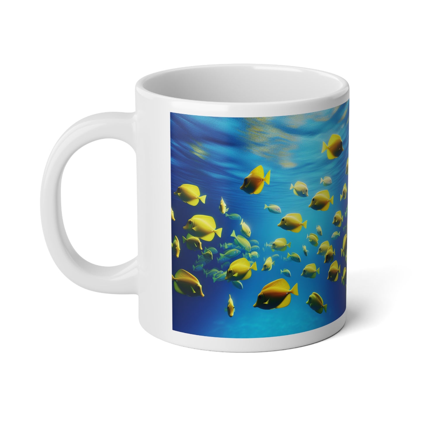 Jumbo Mug, 20oz,  School of Fish, Yellow Tangs | Tropical Coffee Cup, Gift for Fish Lovers