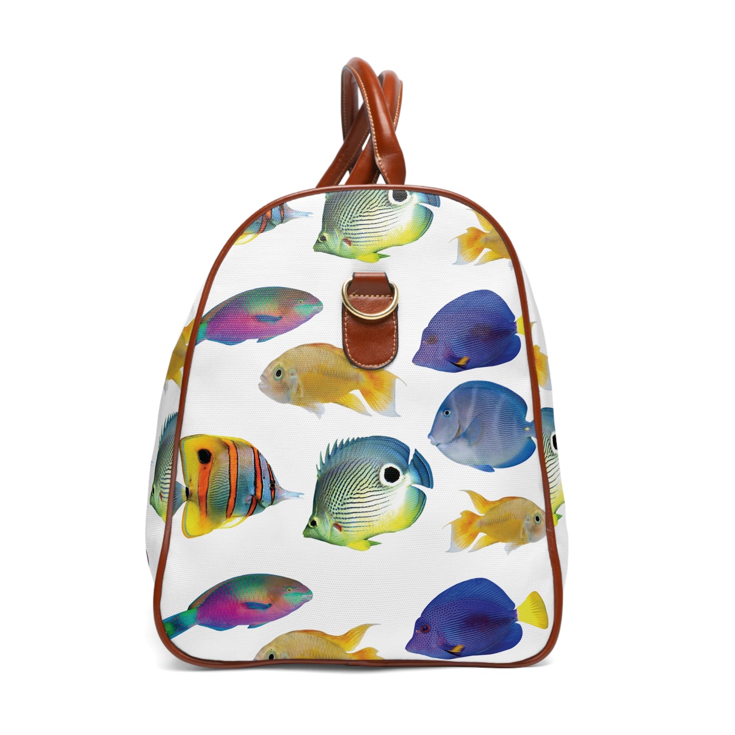 Tropical Waterproof Travel Bag - Perfect for Beach Getaways / School of Fish, White