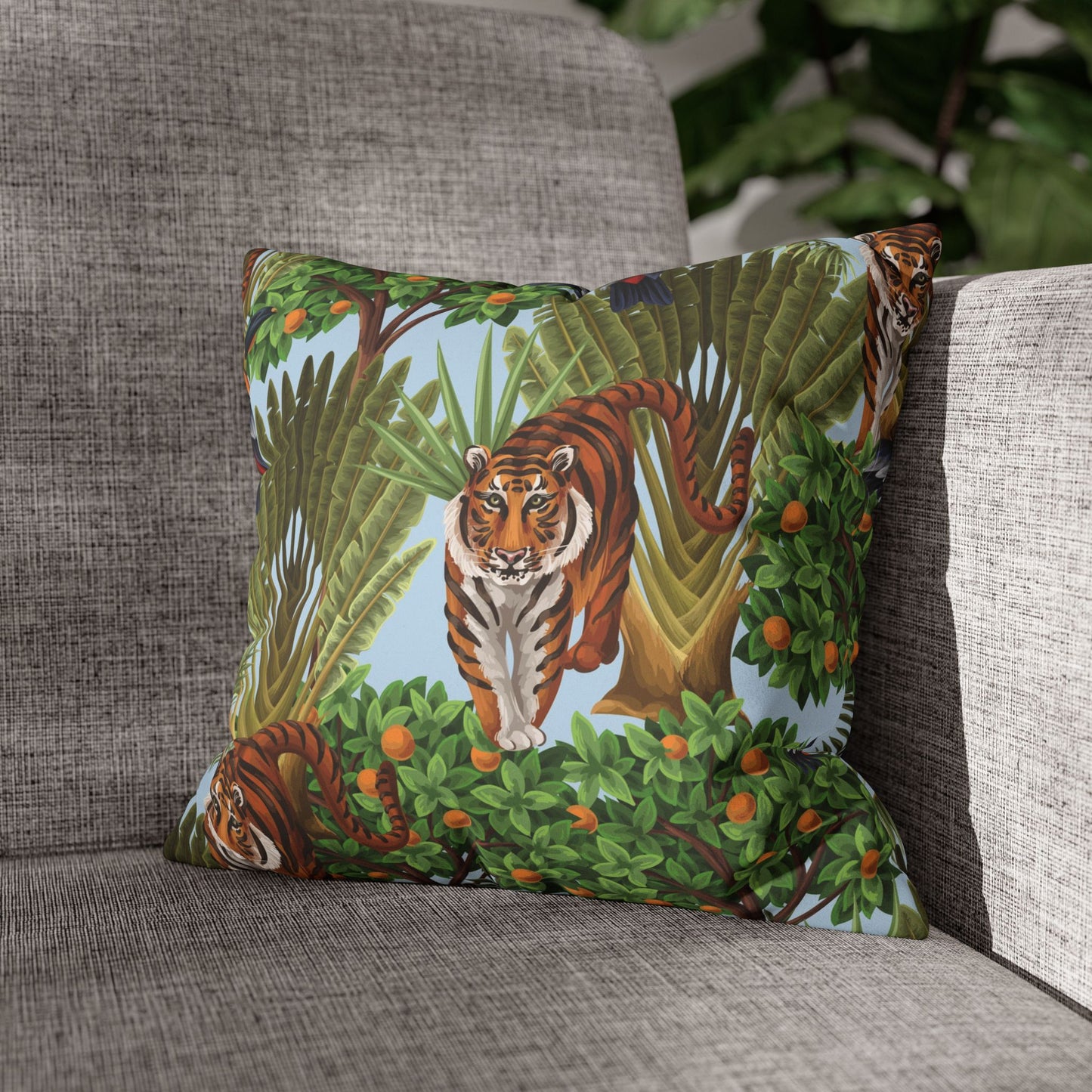 Faux Suede Square Pillowcase - Tiger Haven Blue