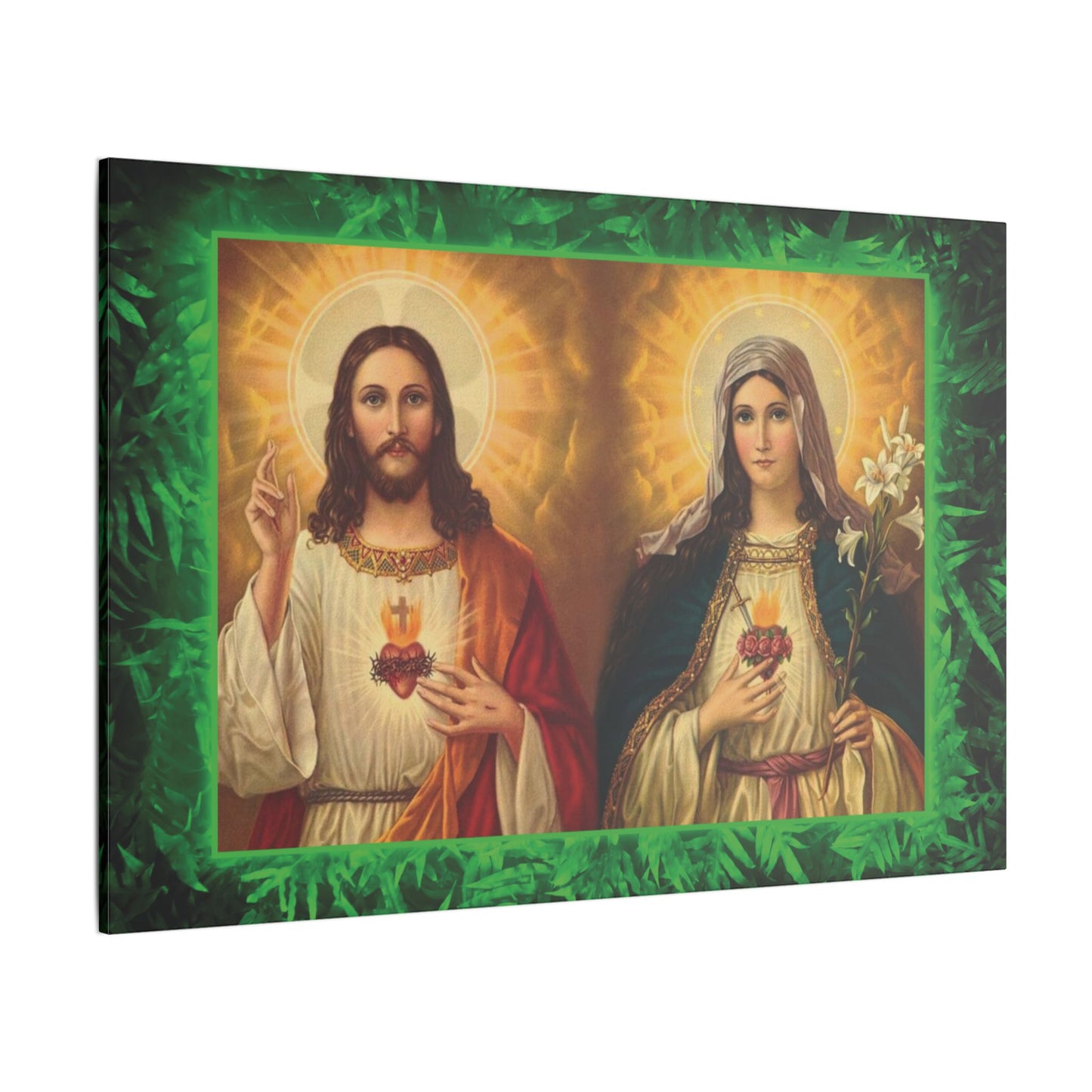 "Tropical Glow Jesus and Mary" Religious Canvas Artwork - Stretched Canvas Print / Byzantine Icons