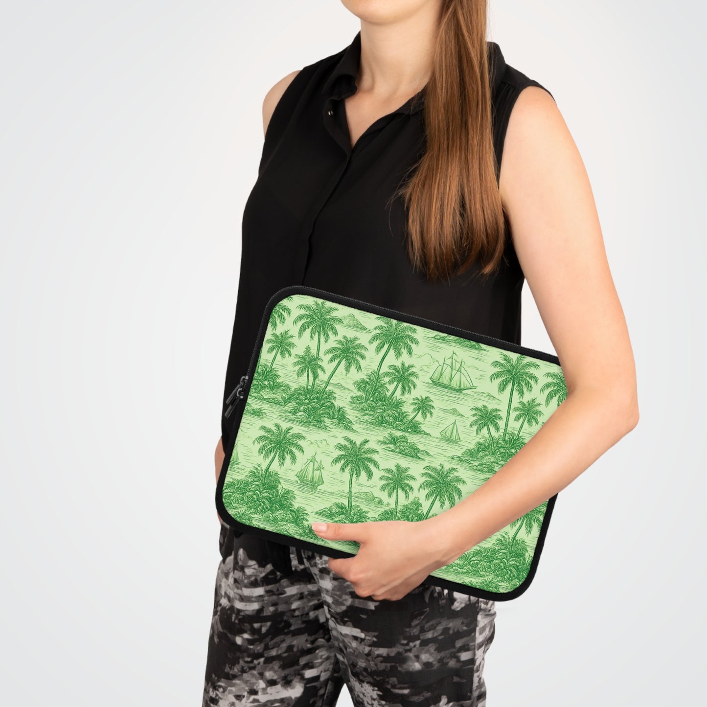 Tropical Laptop Sleeve, 5 Sizes - Perfect for Beach Lovers & Students / Faraway Toile, Green