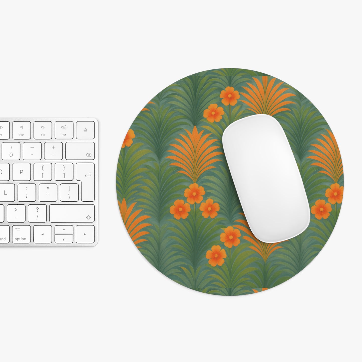 Rainforest Mouse Pad, 2 Shapes - Beach Vibes for Home Office & Gamer / Sunrise Palms, Orange/Green