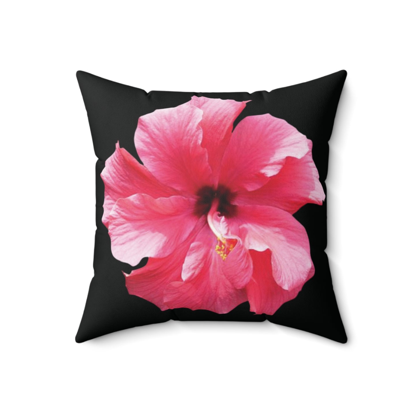 Decorative Pillow - Accent Cushion, 4 Sizes / Photo Pink Hibiscus, Black