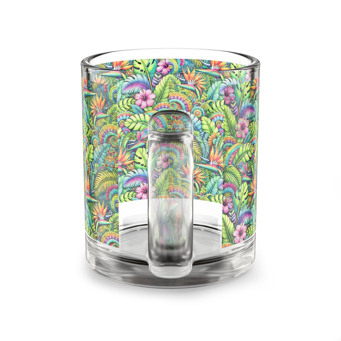 Tropical Glass Mug - 10oz Coffee Cup / Tropical Blooms