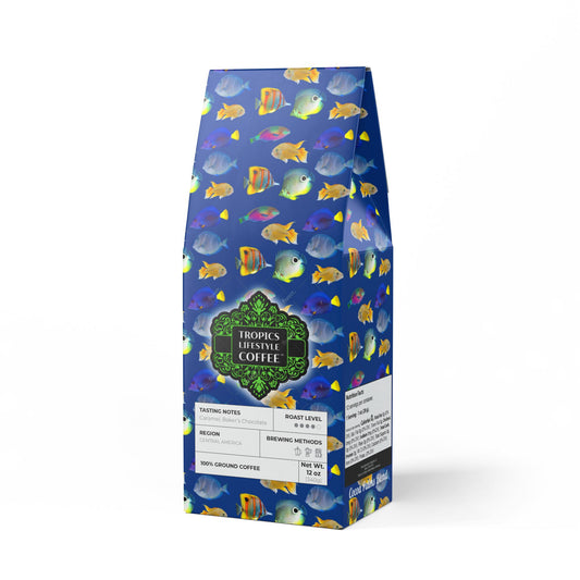 Cocoa Palms™ Blend (Medium-Dark Roast) Specialty Grade Craft Coffee / School of Fish, Dk Blue