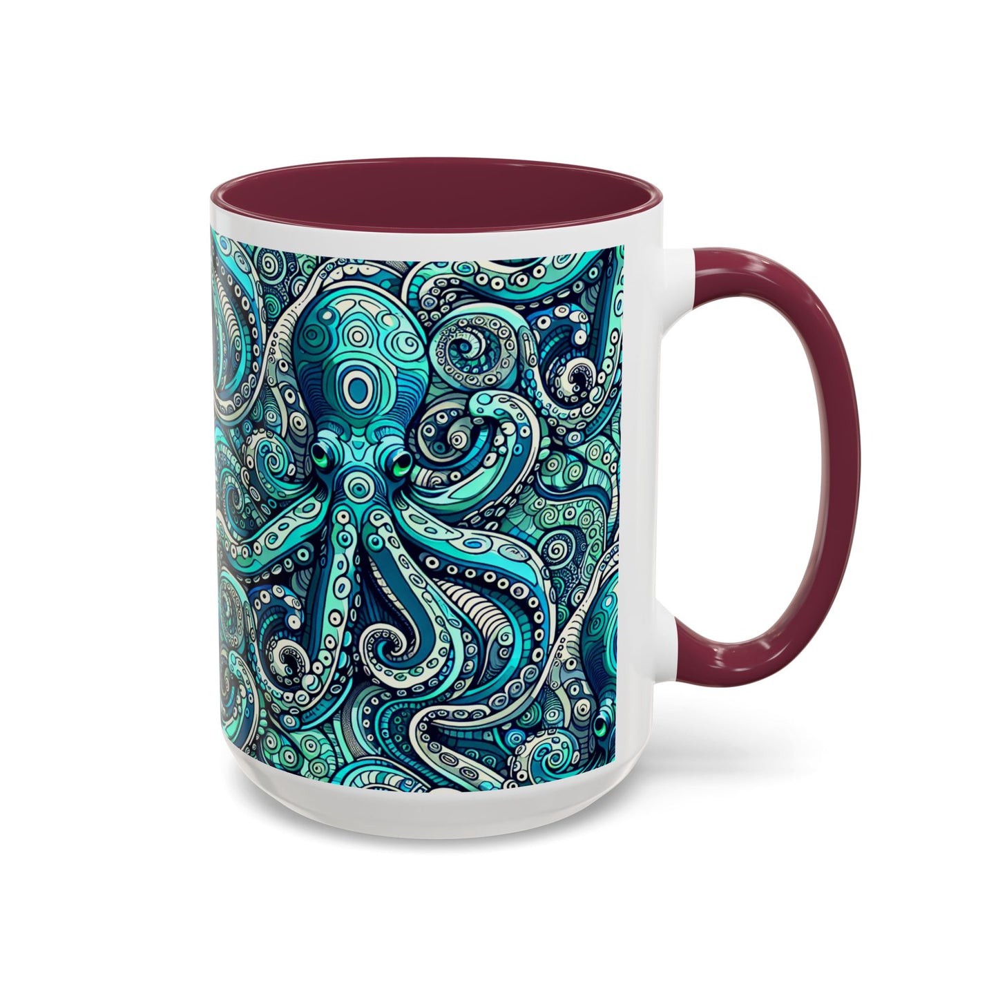 Accent Color Coffee Mug, Many Colors - 11oz & 15oz / Aqua Octopus