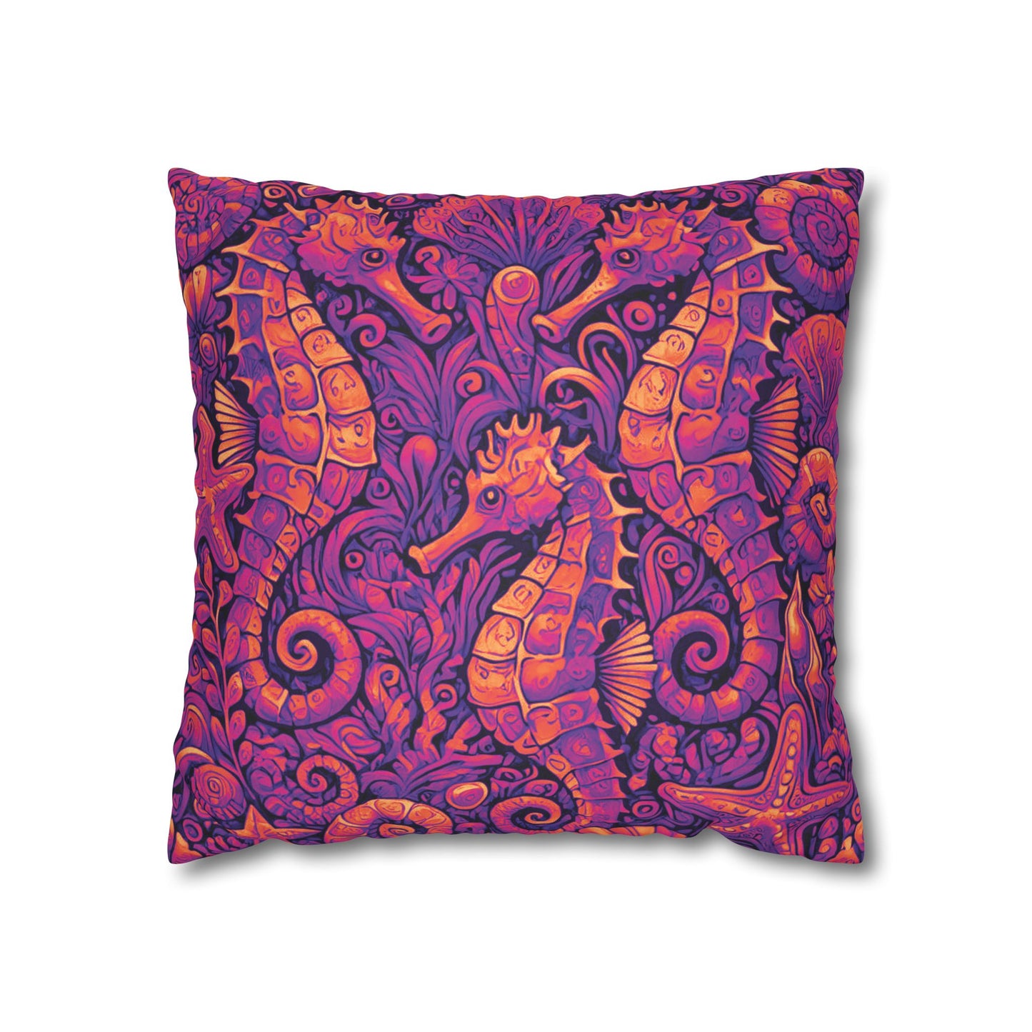 Faux Suede Square Pillowcase - Seahorse Trio, Heatwave