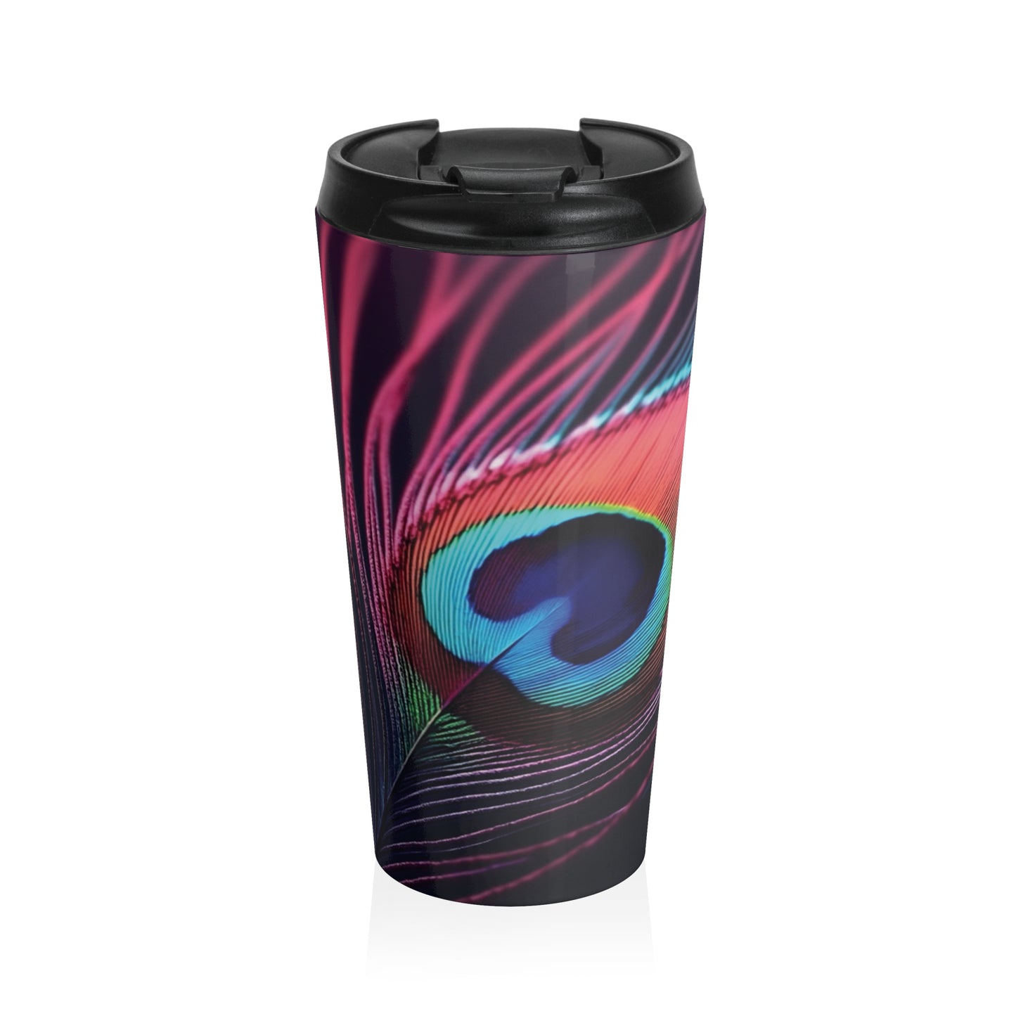 15 oz. Stainless Steel Travel Mug / Red Peacock Eye Feather