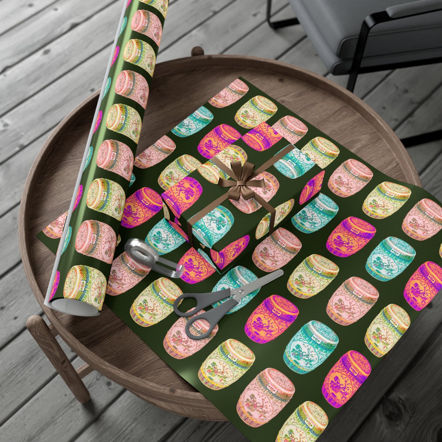 Wrapping Paper - Tropical Gift Wrap for All Occasions / 3 Sizes, 2 Finishes / Pop Art Porcelain Stools, Black