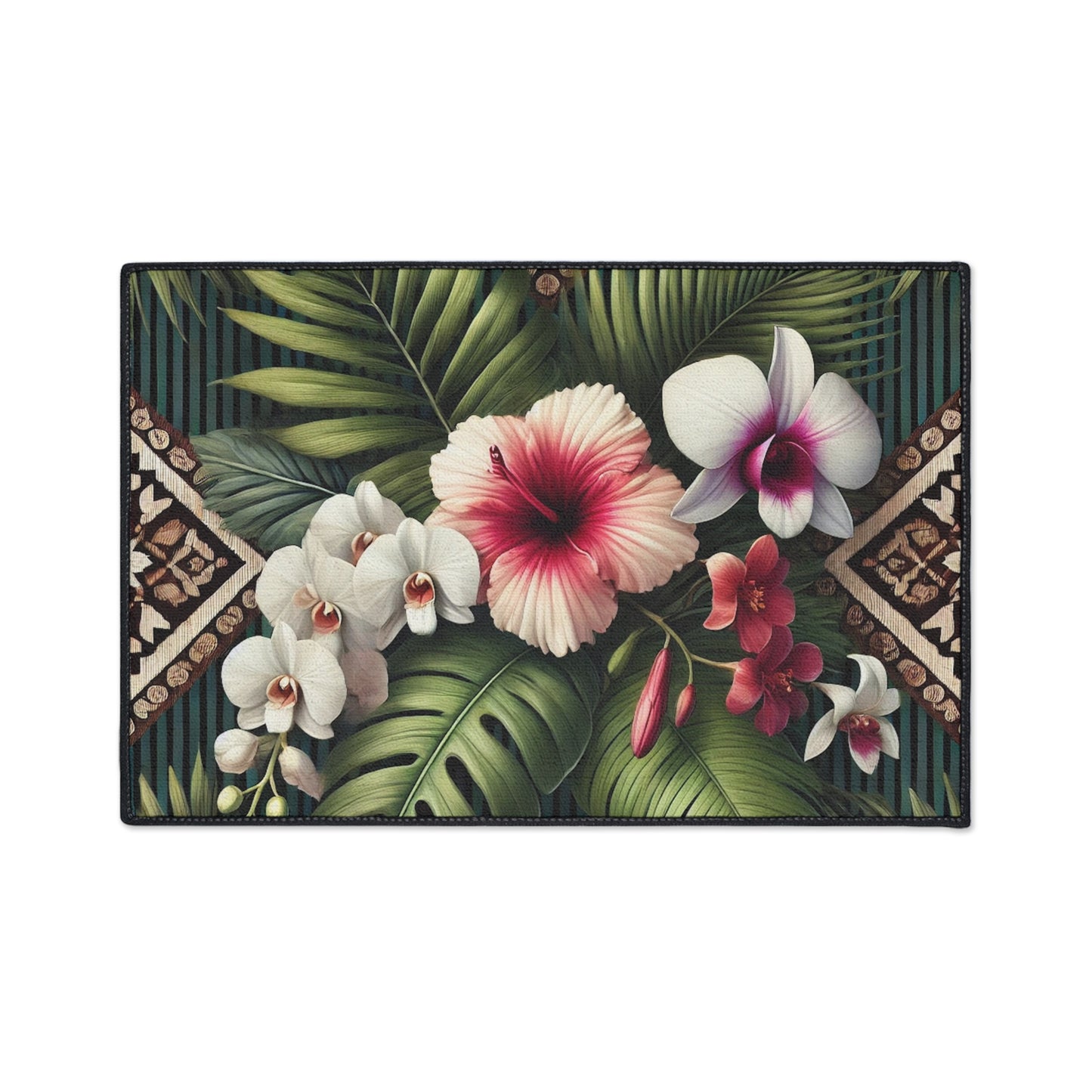 Heavy Duty Floor Mat, 5 Sizes – Tropical Area Rug for Home Décor / Tiki Orchids