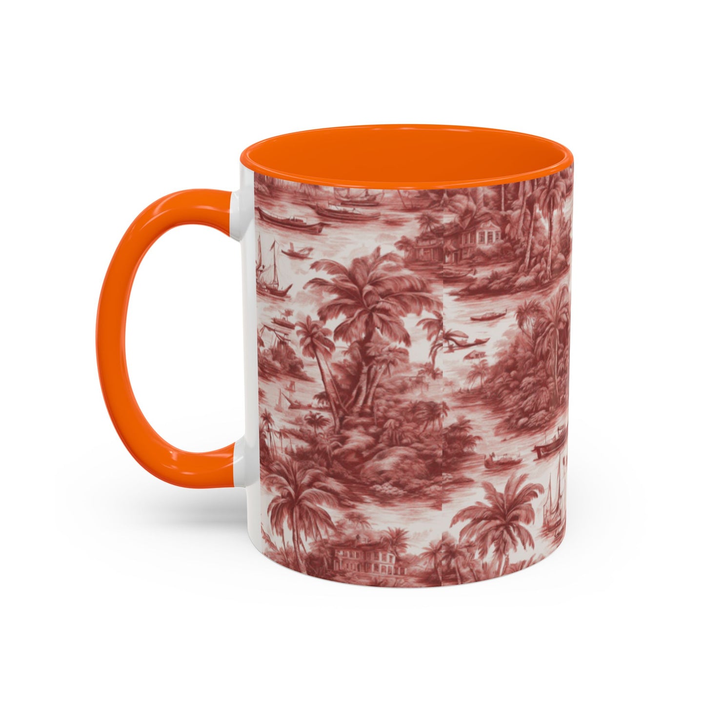 Accent Coffee Mug (11, 15oz), 8 Colors - Tropical Toile #1, russet