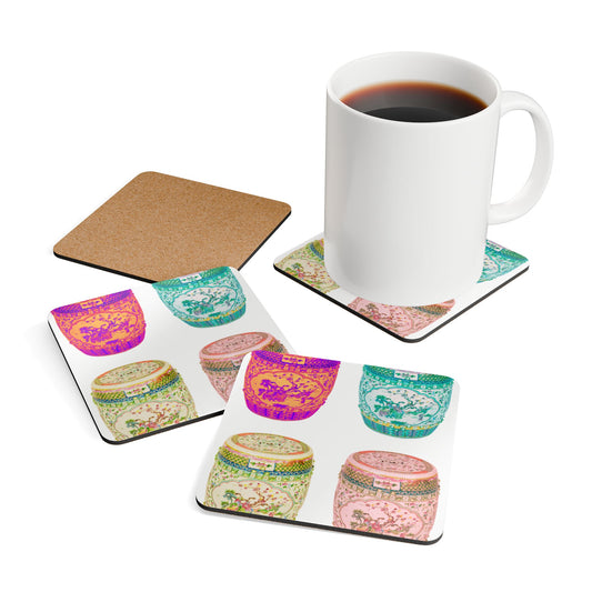 Coaster Set - Pop Art Porcelain Stools, White