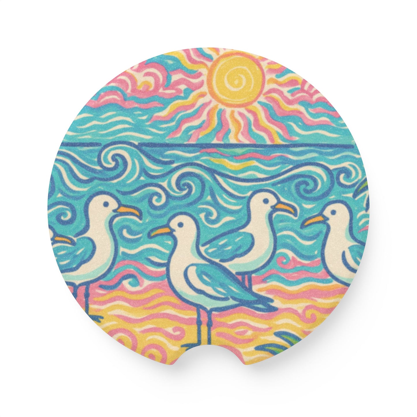 Soapstone Car Coaster - Tropical Beach Seagulls