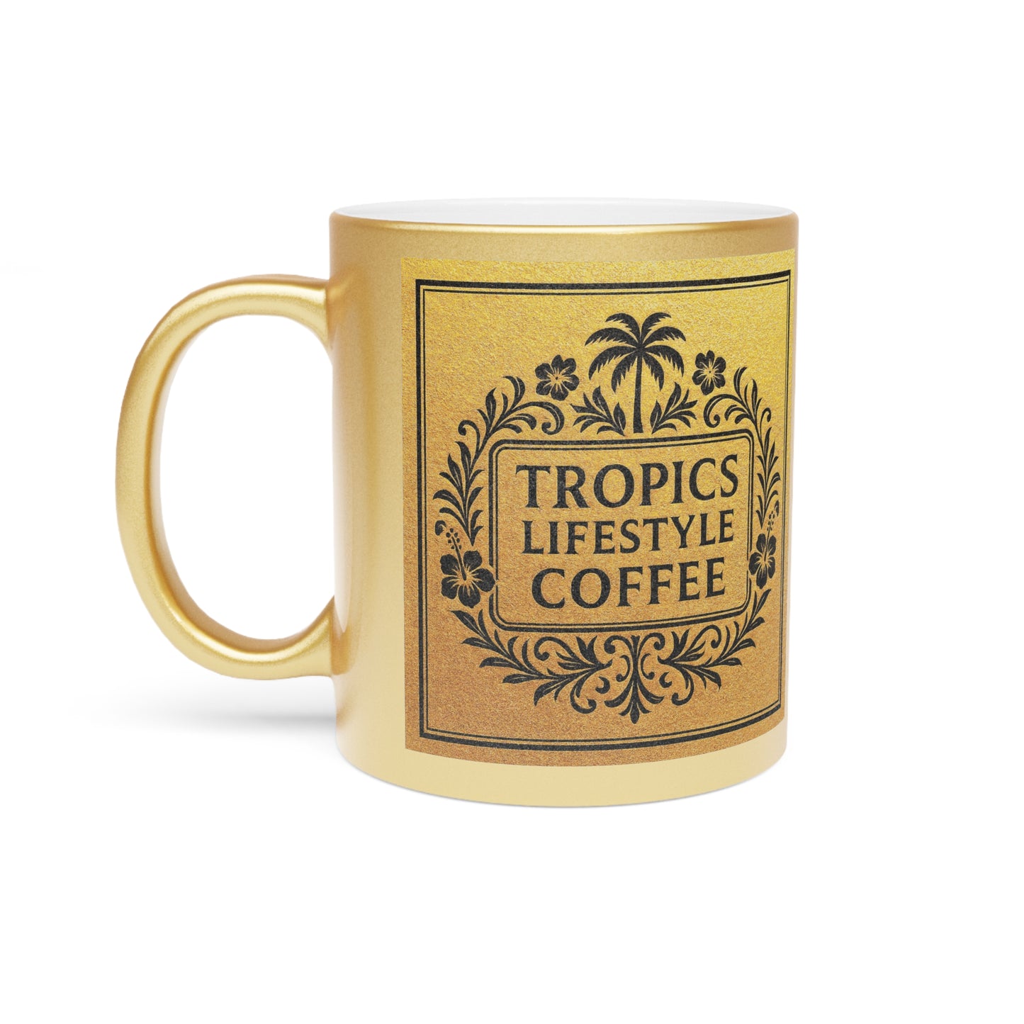 Copy of Tropical Metallic Mug, Gold or Silver - Tropics Lifestyle Coffee, Black/Green Logo