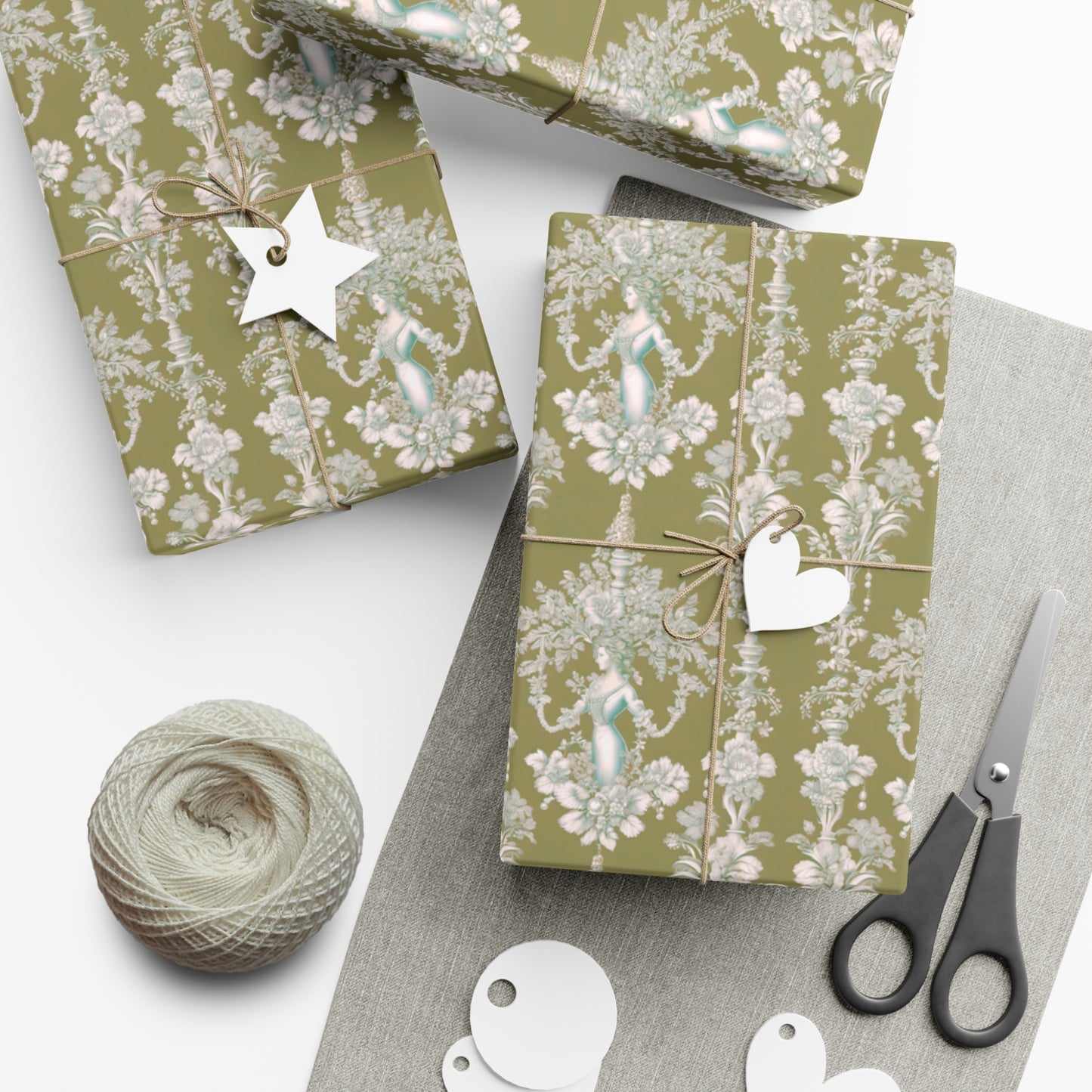 Gift Wrap Papers, Pearl Lady Toile / Green, 3 Sizes