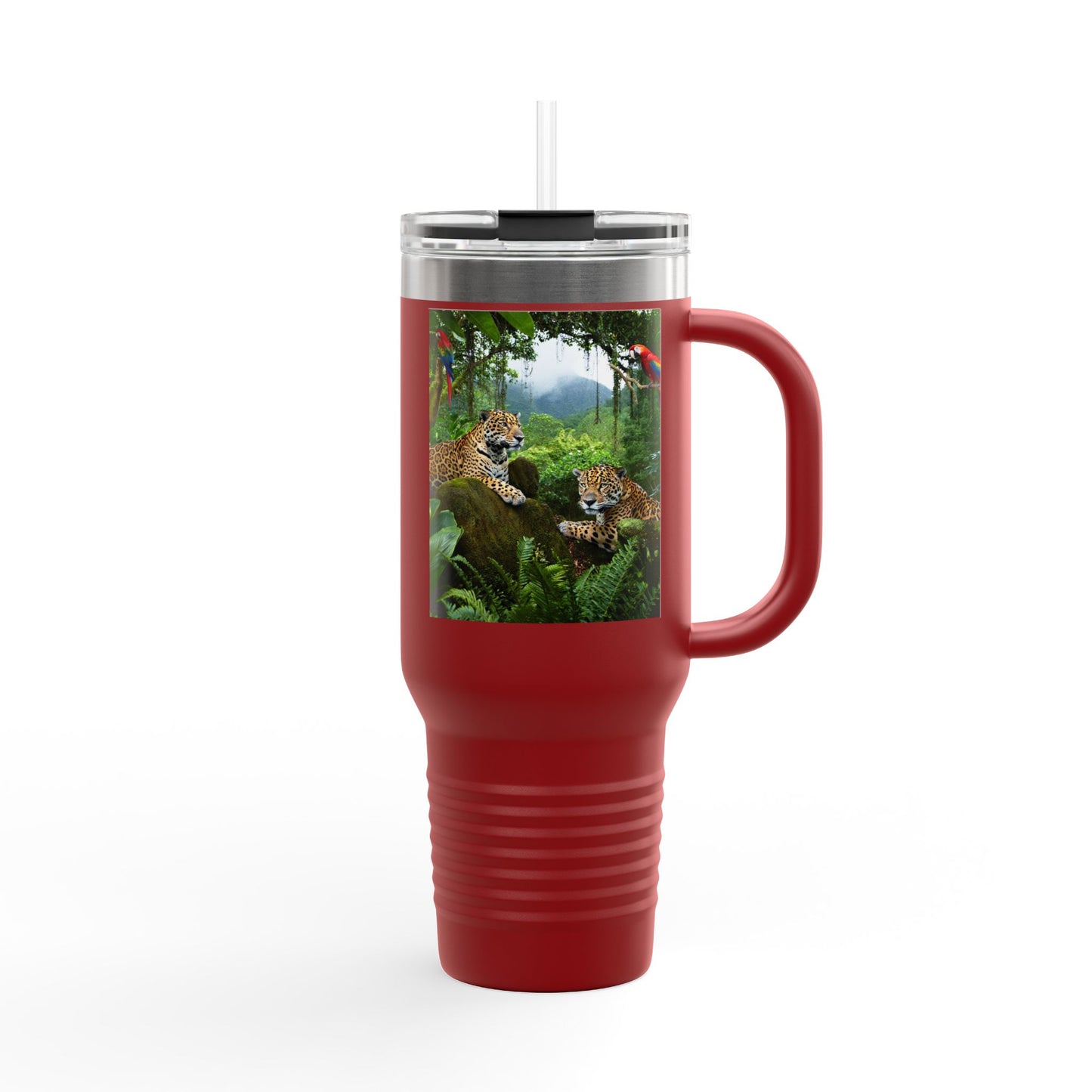 Insulated Travel Mug, 40oz / Jaguars and Parrots - Perfect for Outdoor Adventures