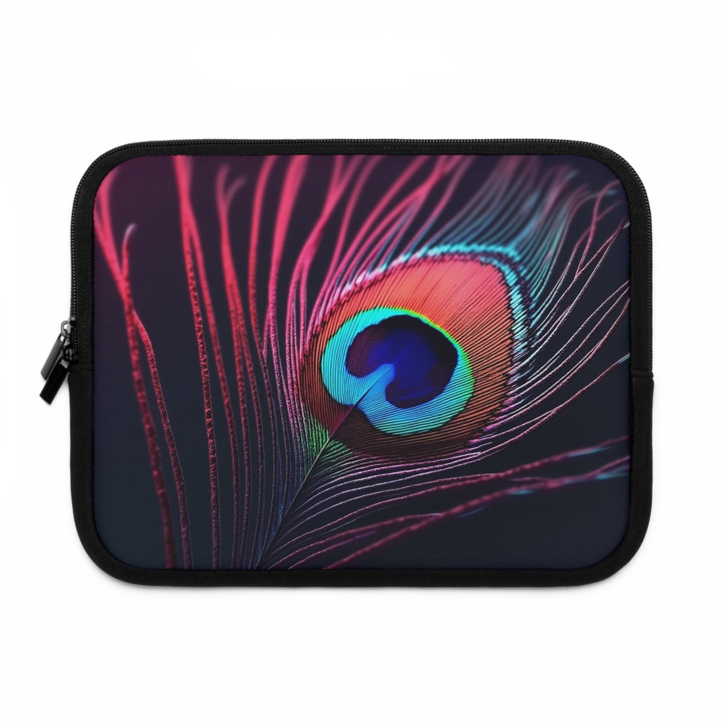 Tropical Laptop Sleeve, 5 Sizes - Perfect for Beach Lovers & Students / Peacock Eye Feather, Magenta