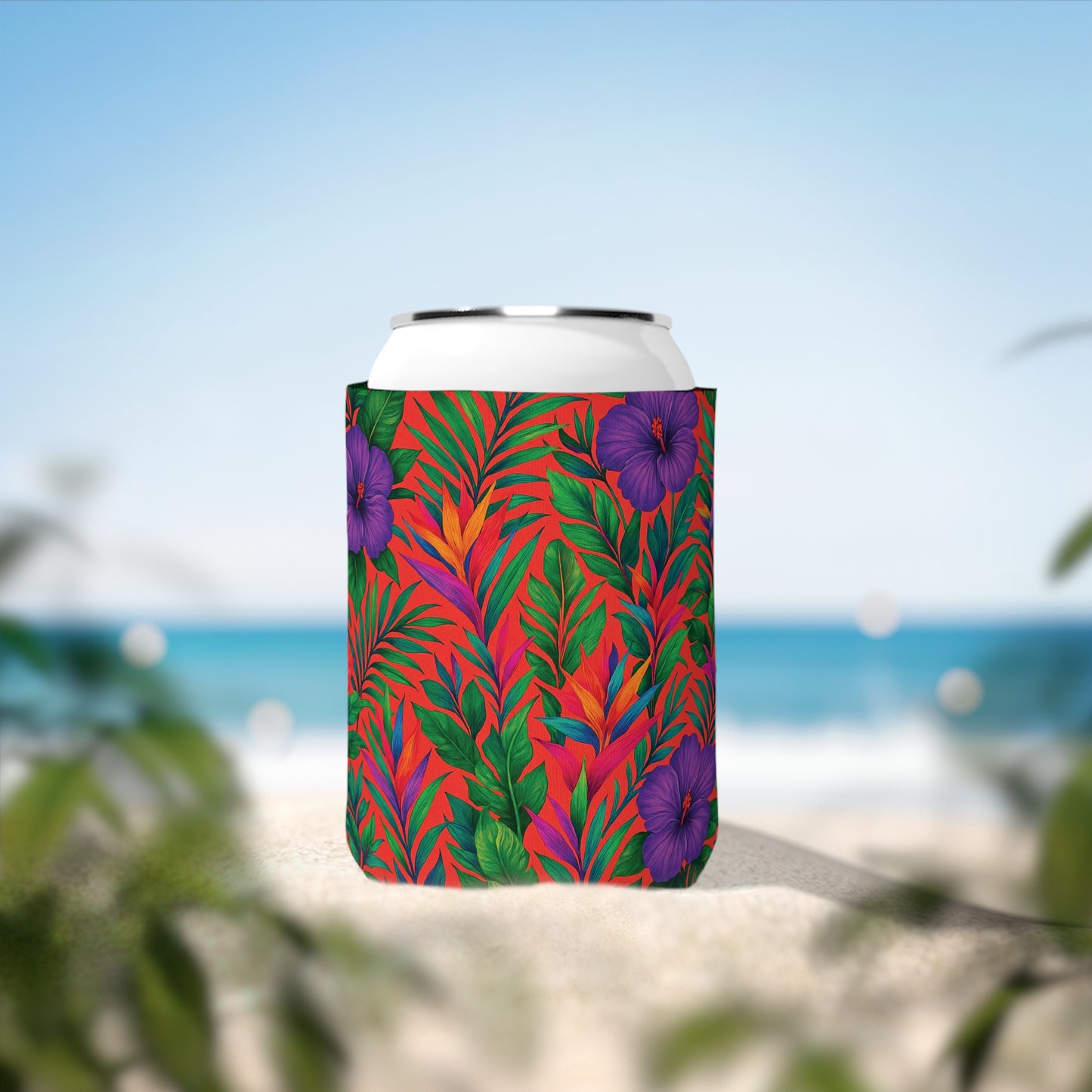 Midnight Flowers/Coral Can Cooler Sleeve - Perfect for Outdoor Picnics