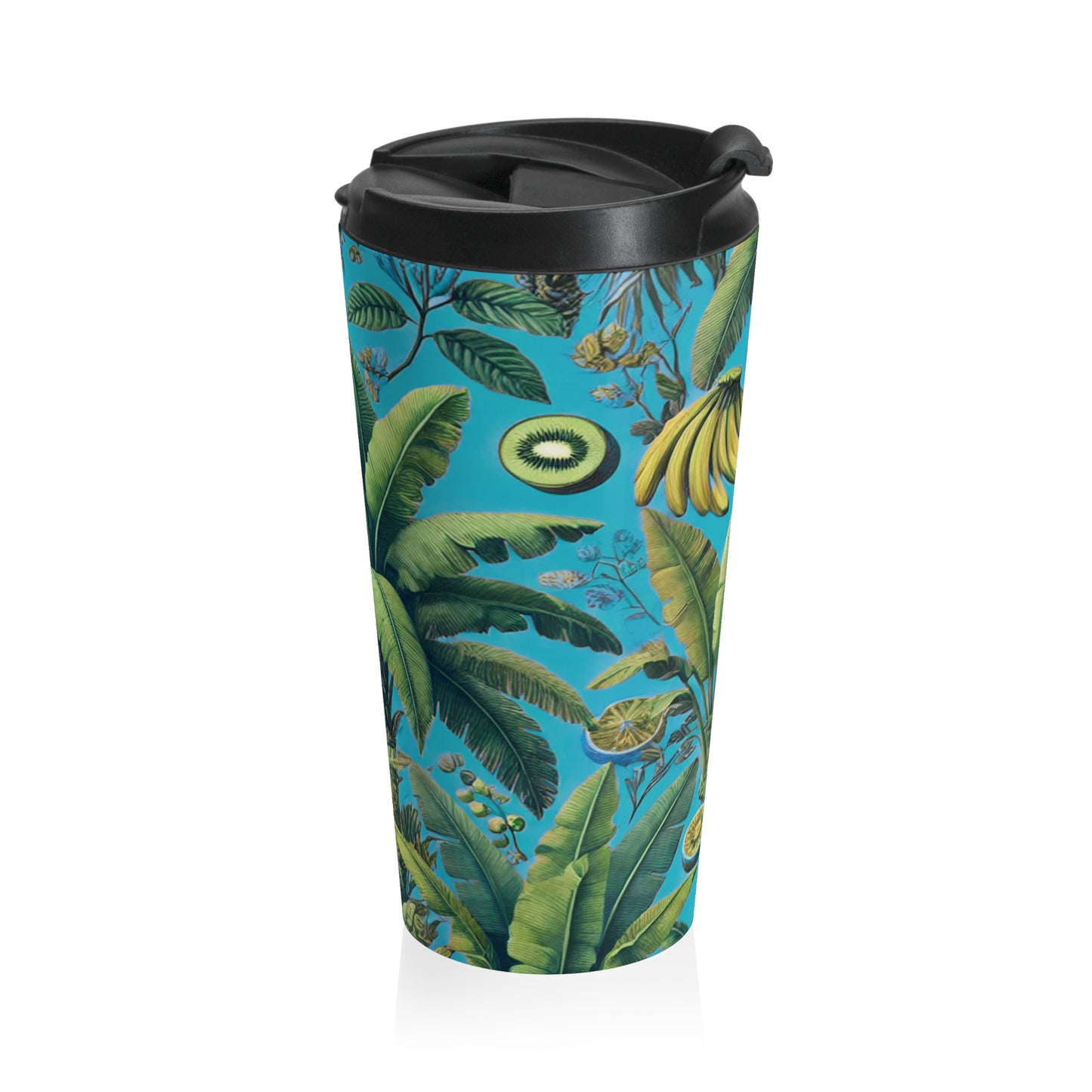 15 oz. Stainless Steel Travel Mug / Tropical Fruit, Aqua Blue