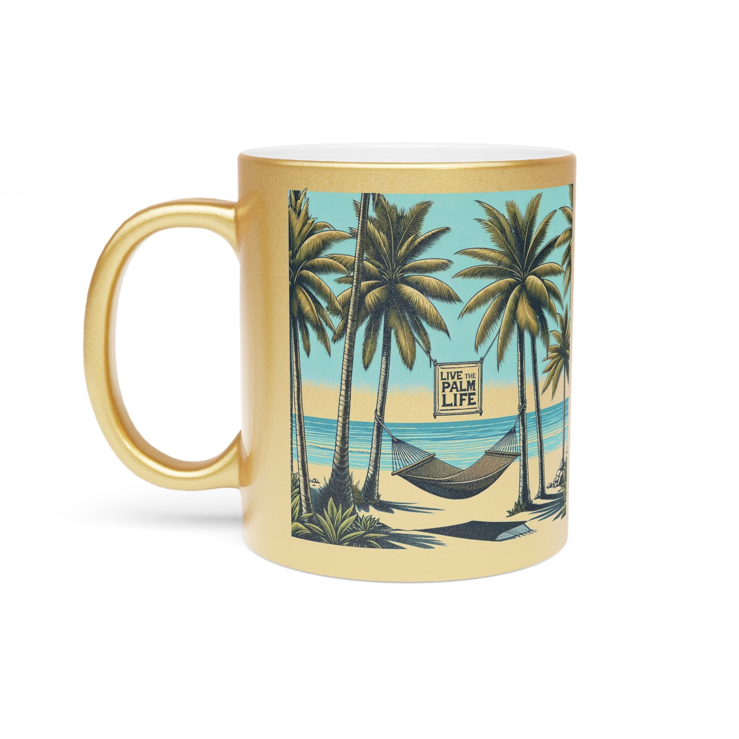 Colorful Tropical Metallic Mug, Gold or Silver - Hammock on the Beach