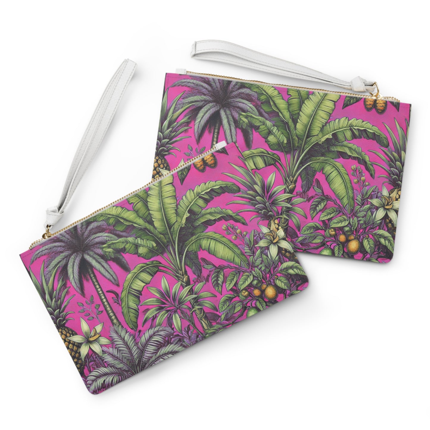Tropical Faux Leather Clutch Bag - Perfect for Beach Adventures & Summer Vacations / Tropical Fruit, Hot Pink