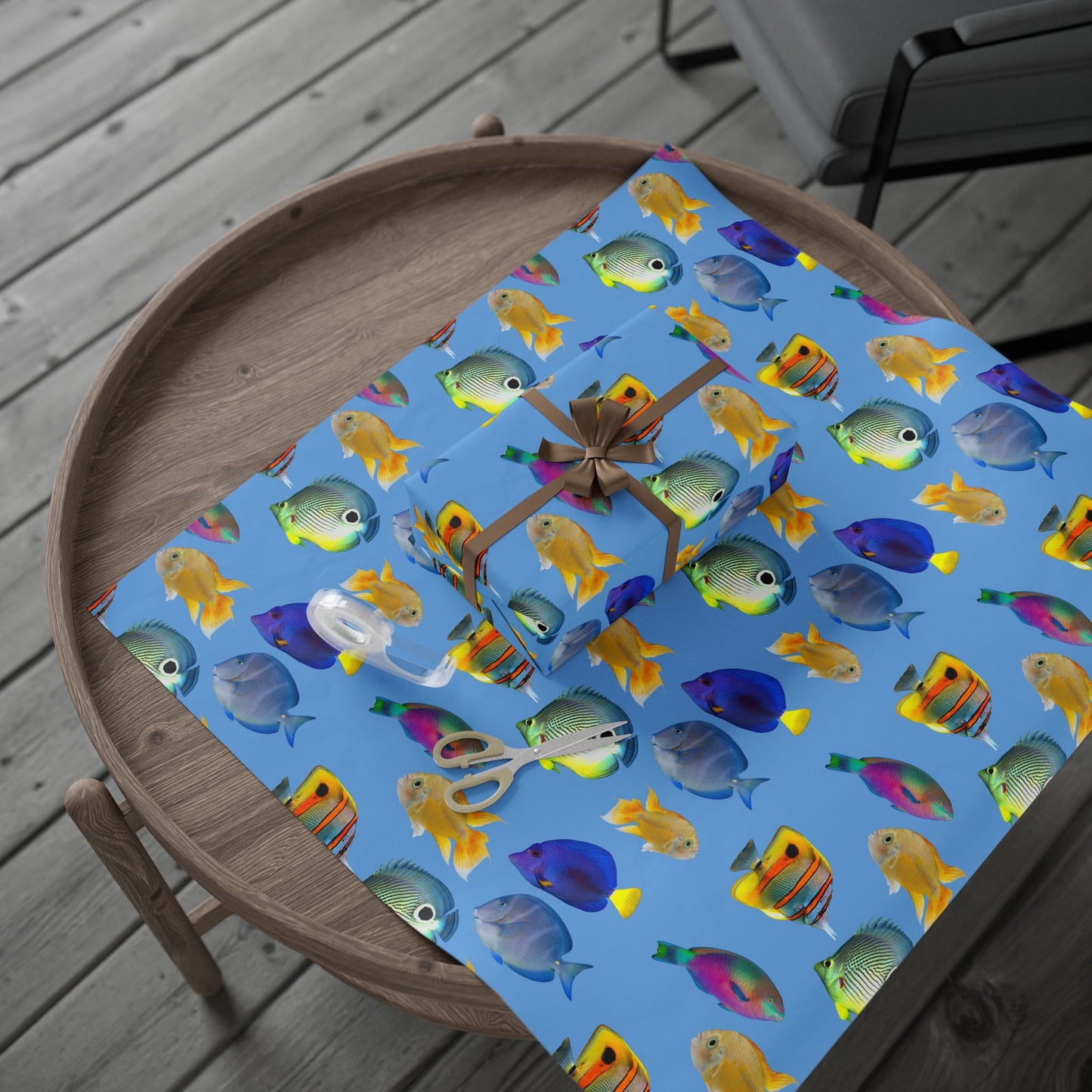 Wrapping Paper - Tropical Gift Wrap for All Occasions, 3 Sizes/2 Finishes / School of Fish, Lt. Blue