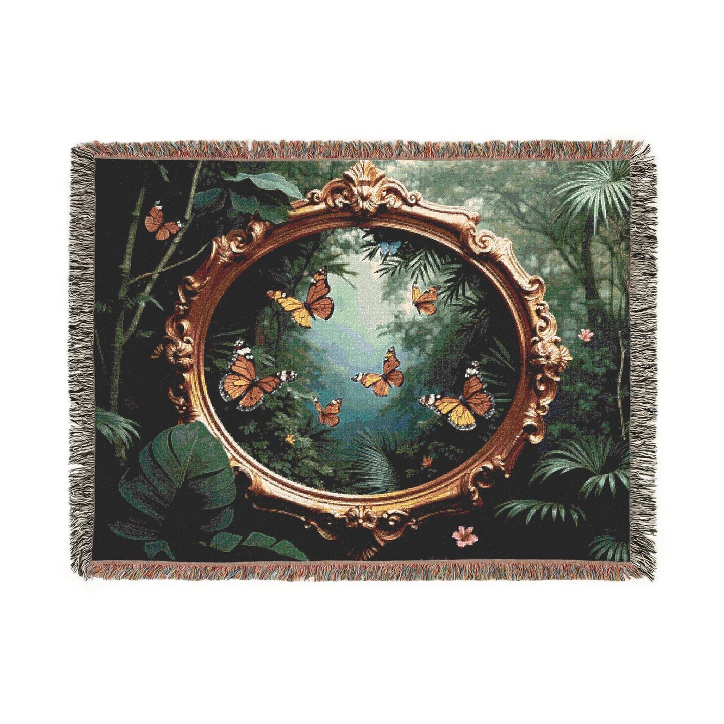 Woven Blanket, 3 Sizes - Tropical Home Decor / Framed Monarch Gathering