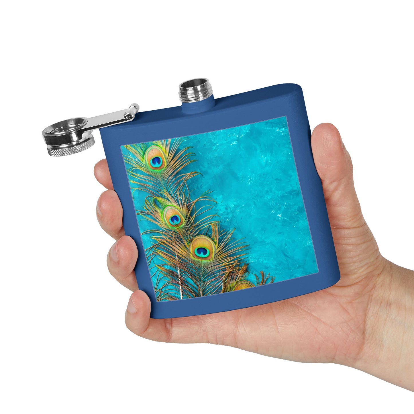 Tropical Stainless Steel 6 oz. Flask, Many Colors  – Peacock Turquoise Glow