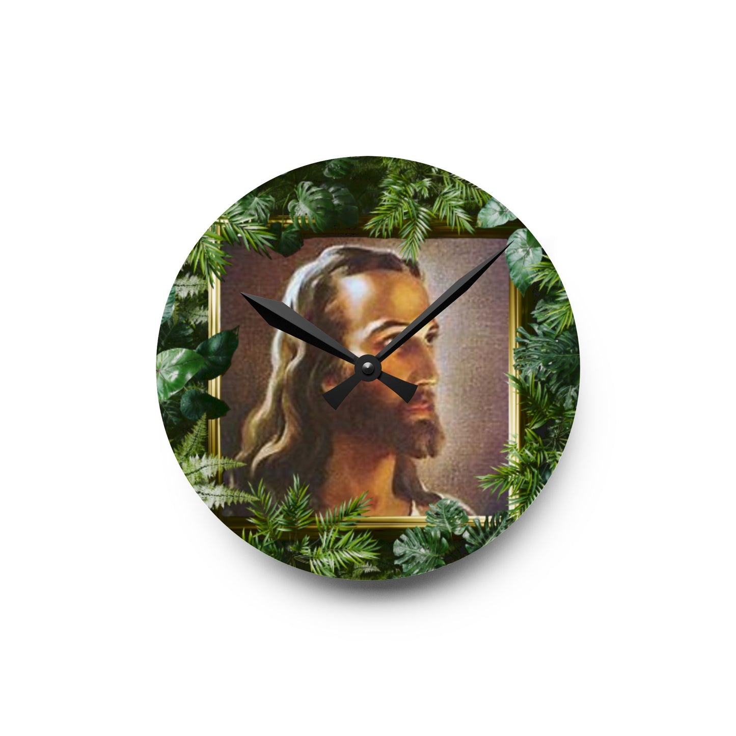 "Tropical Head of Christ" Acrylic Wall Clock - Elegant Religious Decor for Home and Office